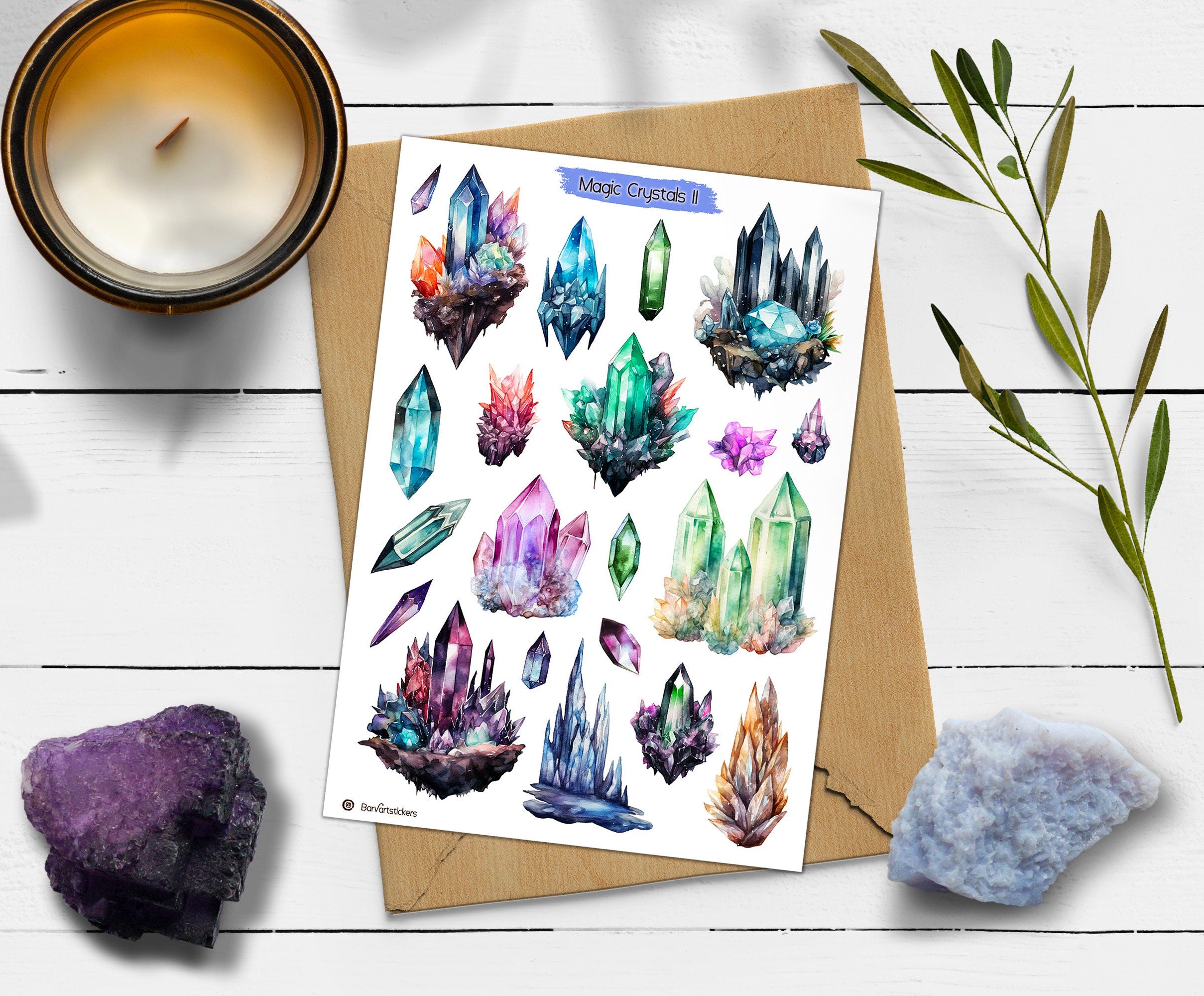 Magic Crystal Stickers: Witchy Planner Stickers, Grimoire, Book of Shadows