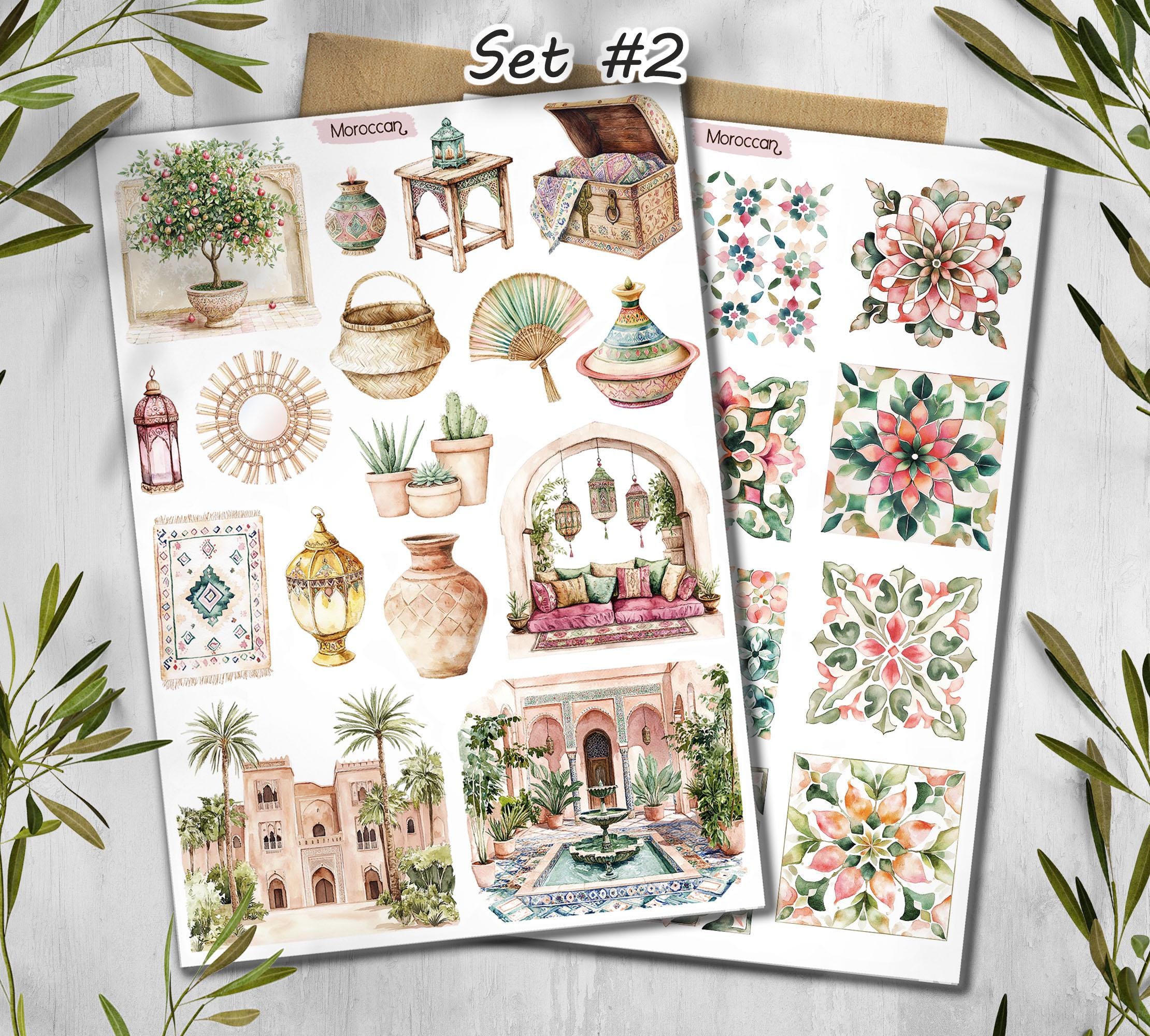 Moroccan Tile Stickers: Travel Scrapbook Planner Stickers
