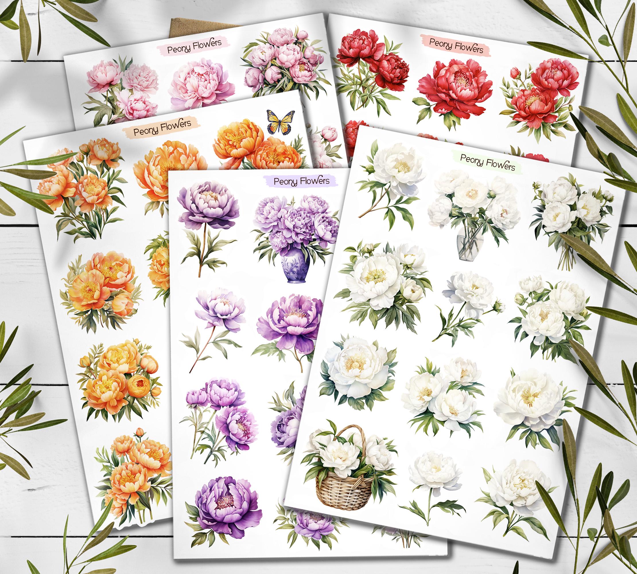 Peony Stickers: Floral Planner Stickers, Scrapbooking