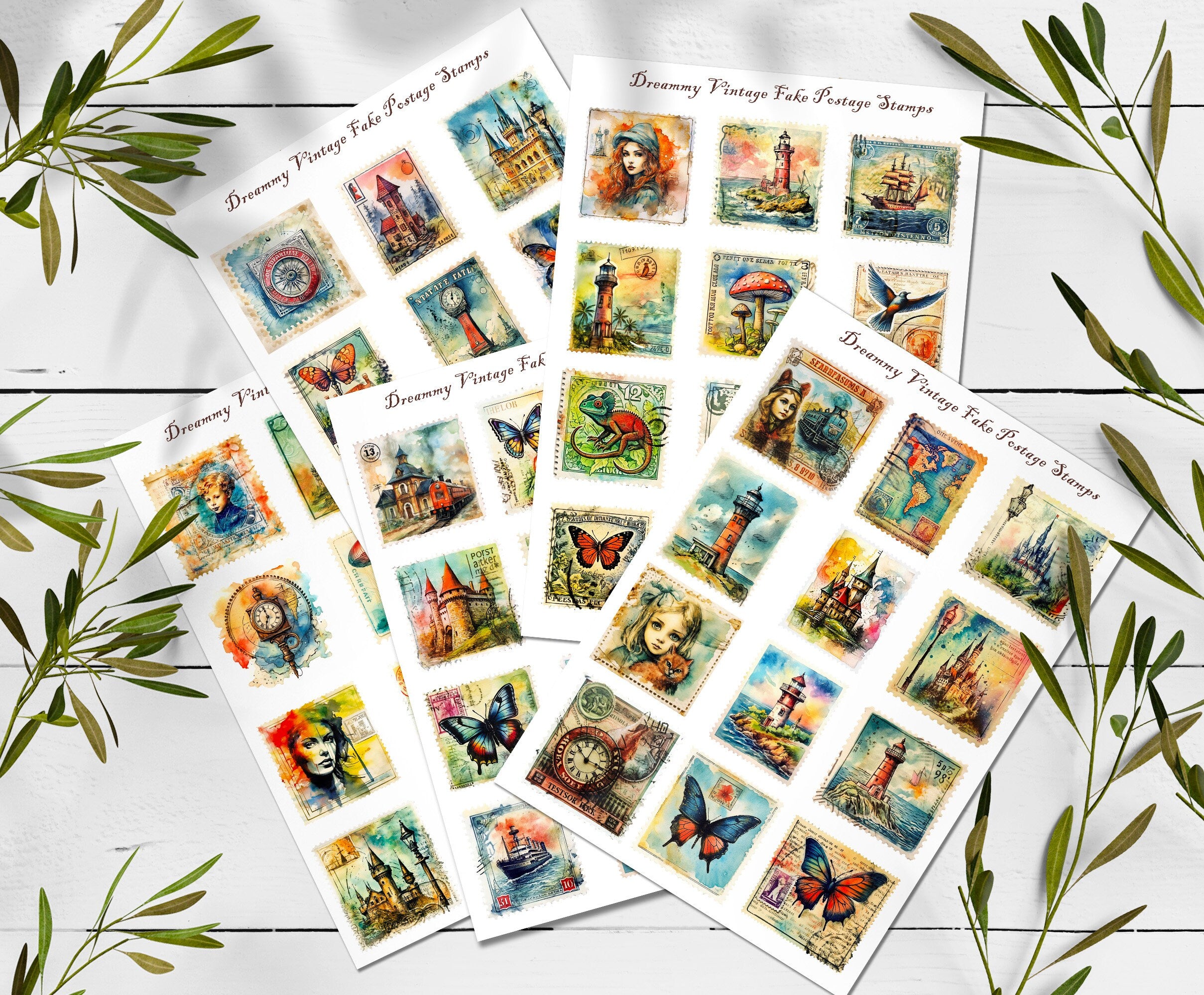 Vintage Style Stamp Stickers: Scrapbook Planner Stickers. Fake stamps stickers