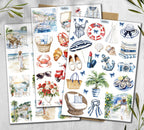 French Riviera Stickers. Summer Travel Scrapbook Stickers. Sea cost stickers
