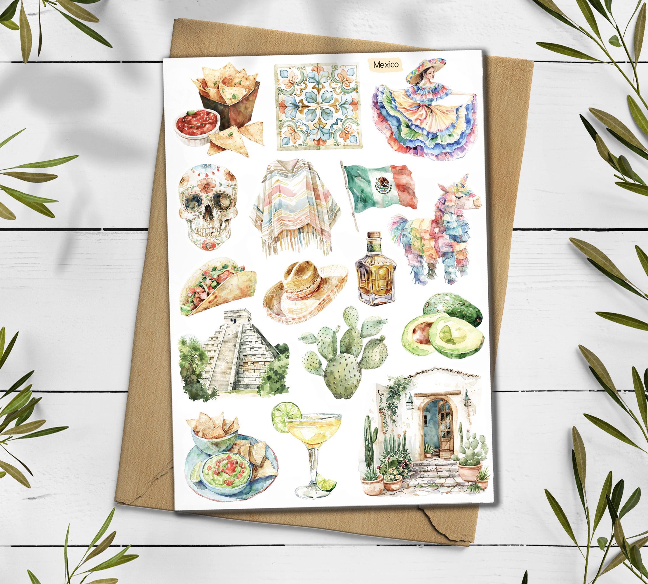 Mexico Travel Sticker Sheet: Scrapbook Planner Stickers