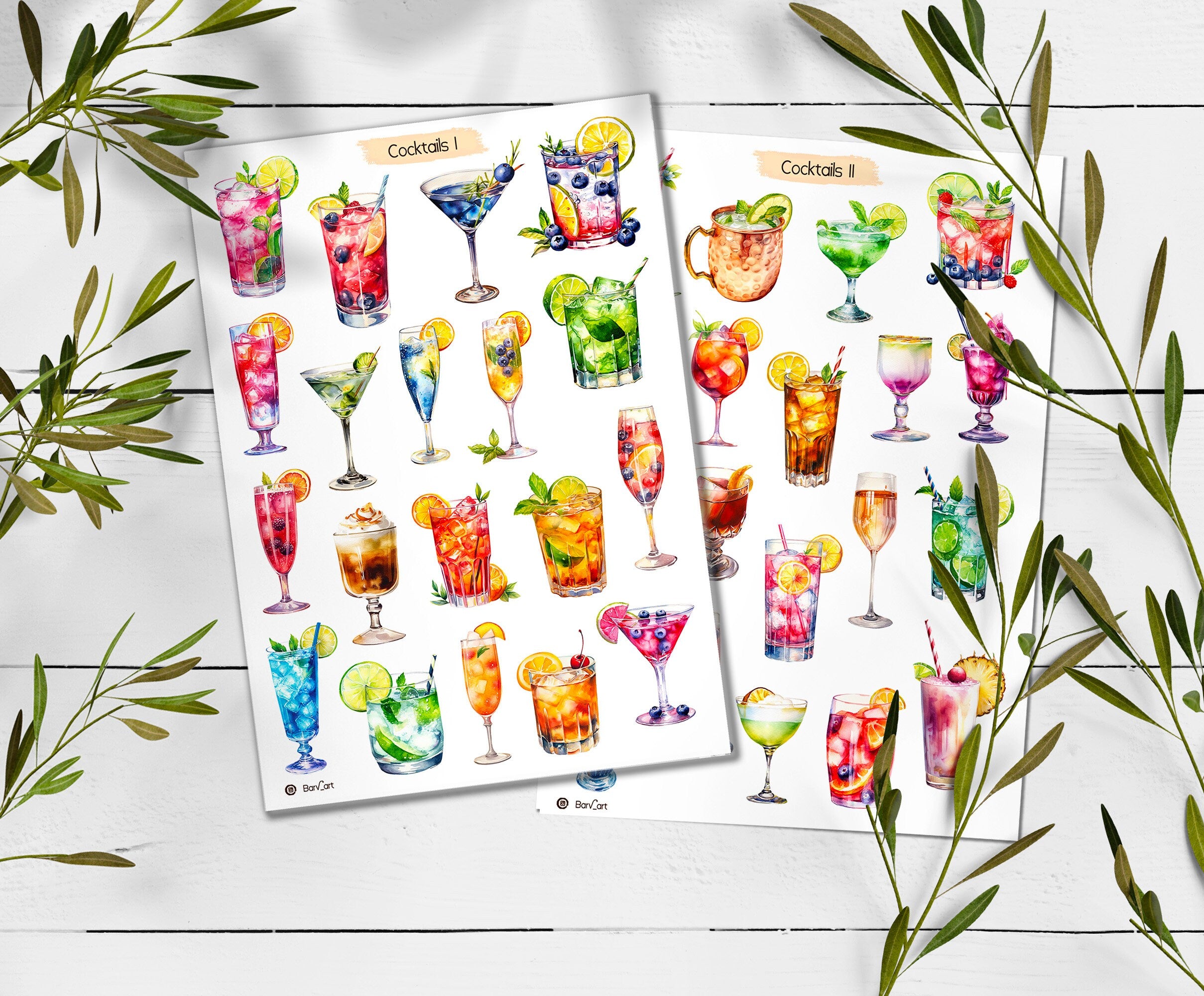 Tropical Cocktail Stickers: Summer Planner, Scrapbooking