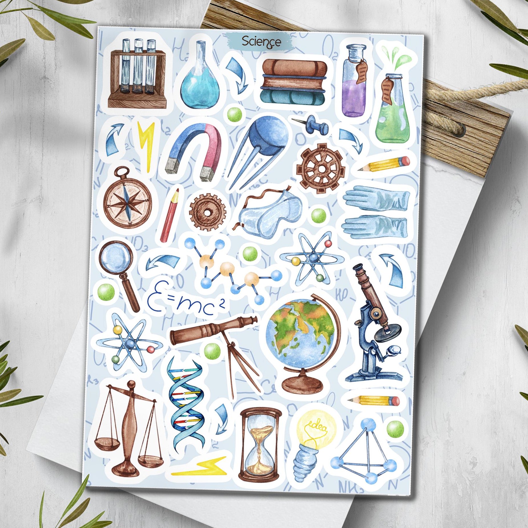 Watercolor Science Stickers: Chemistry, Teacher, Journal