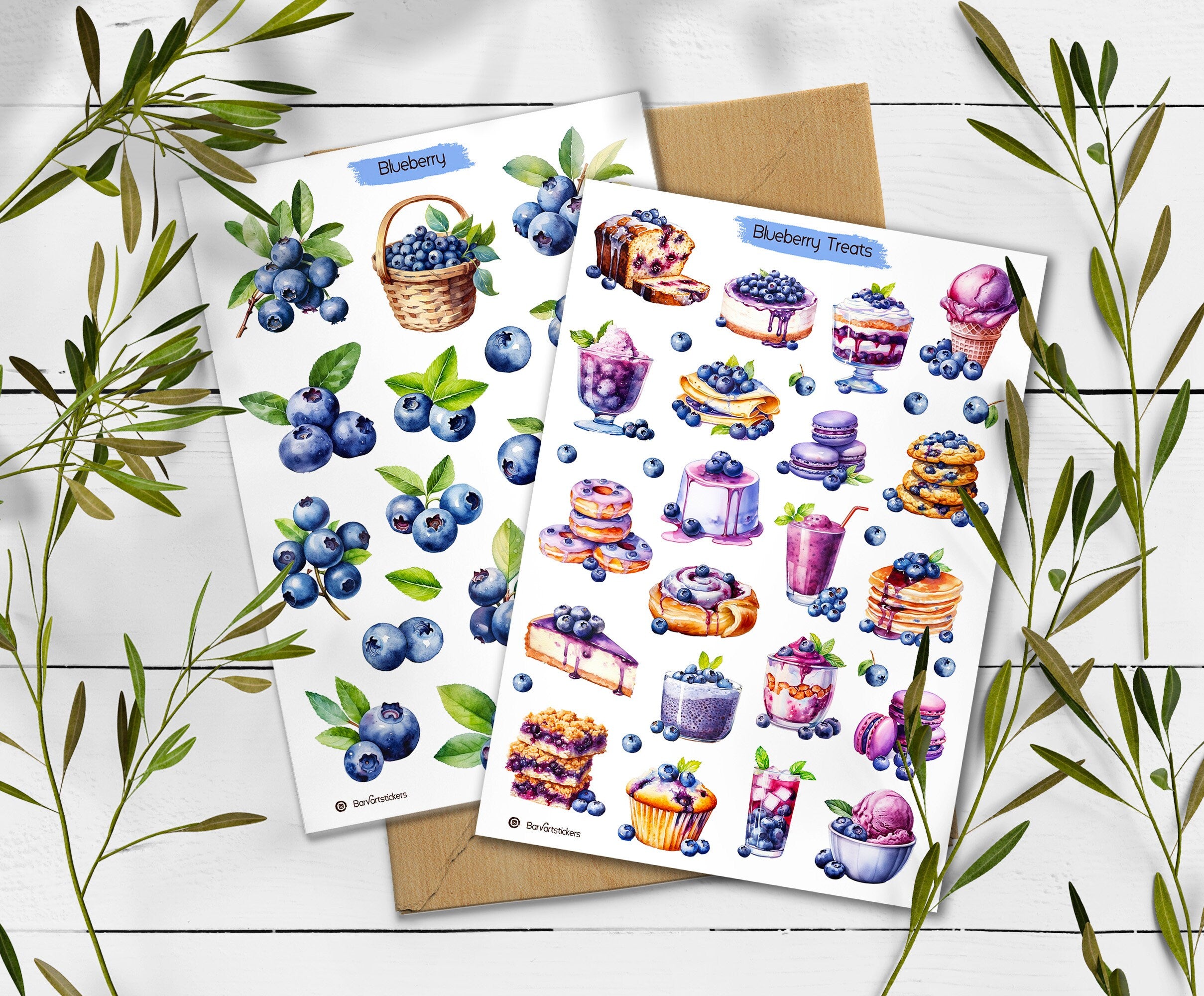 Blueberry Stickers. Summer Berry Planner Stickers. Blueberry treats stickers. Journaling, Scrapbooking Stickers