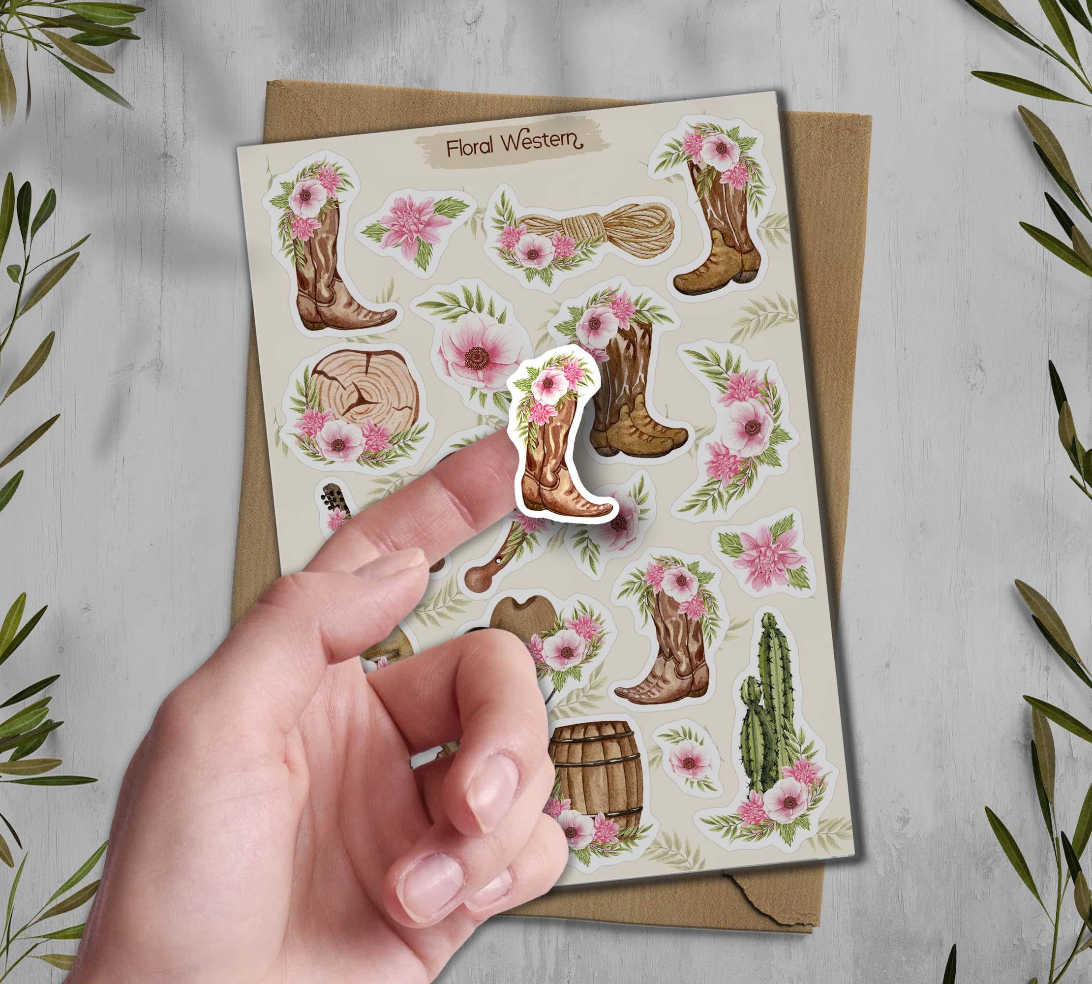 Western Boots Stickers. Cowboy Boots Stickers. Floral boots Stickers. Floral Wheel Stickers. Cowboy Stickers. Cowgirl Boots Scrapbooking