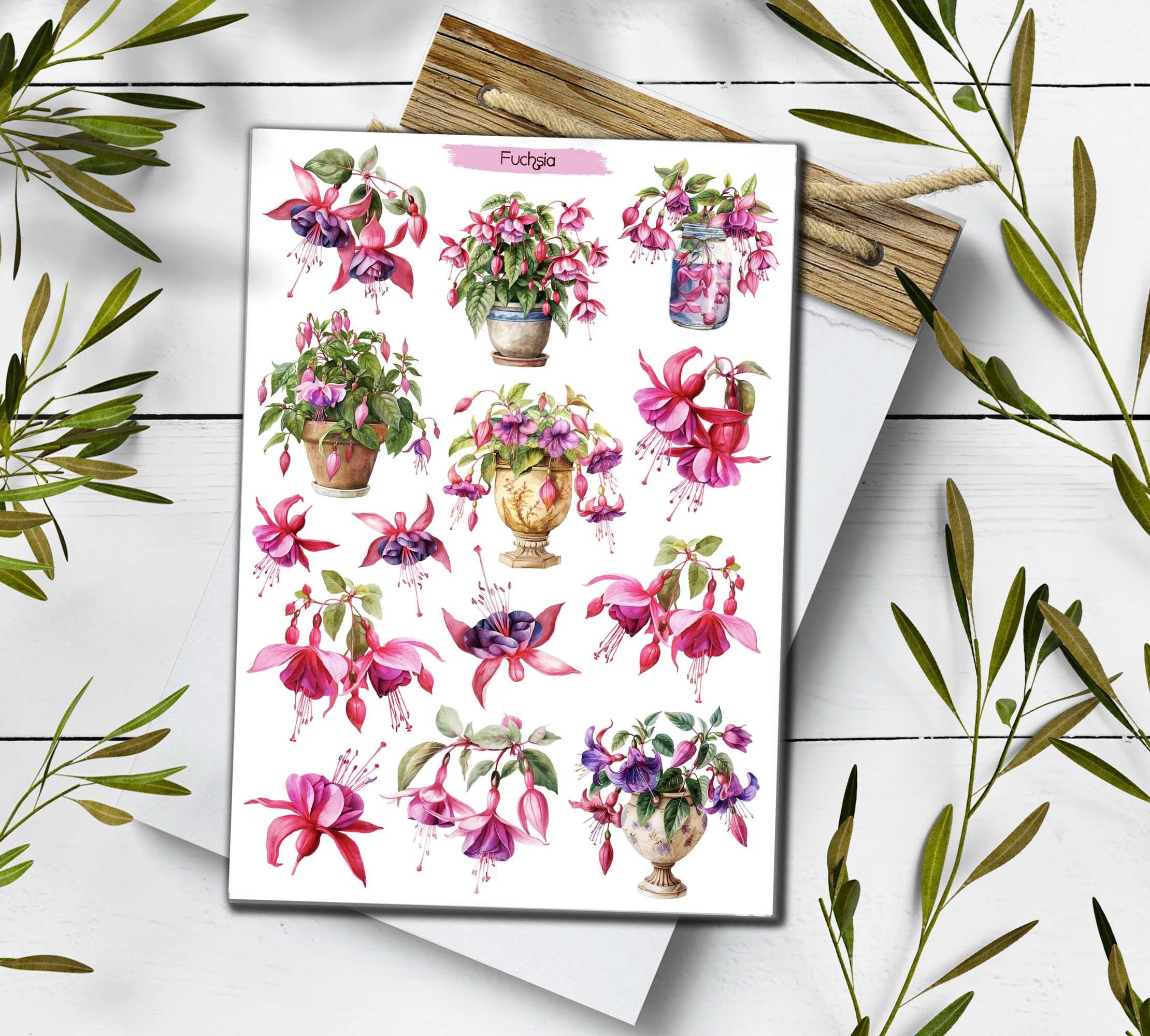 Fuchsia Flower Stickers: Spring Wildflower Planner Stickers