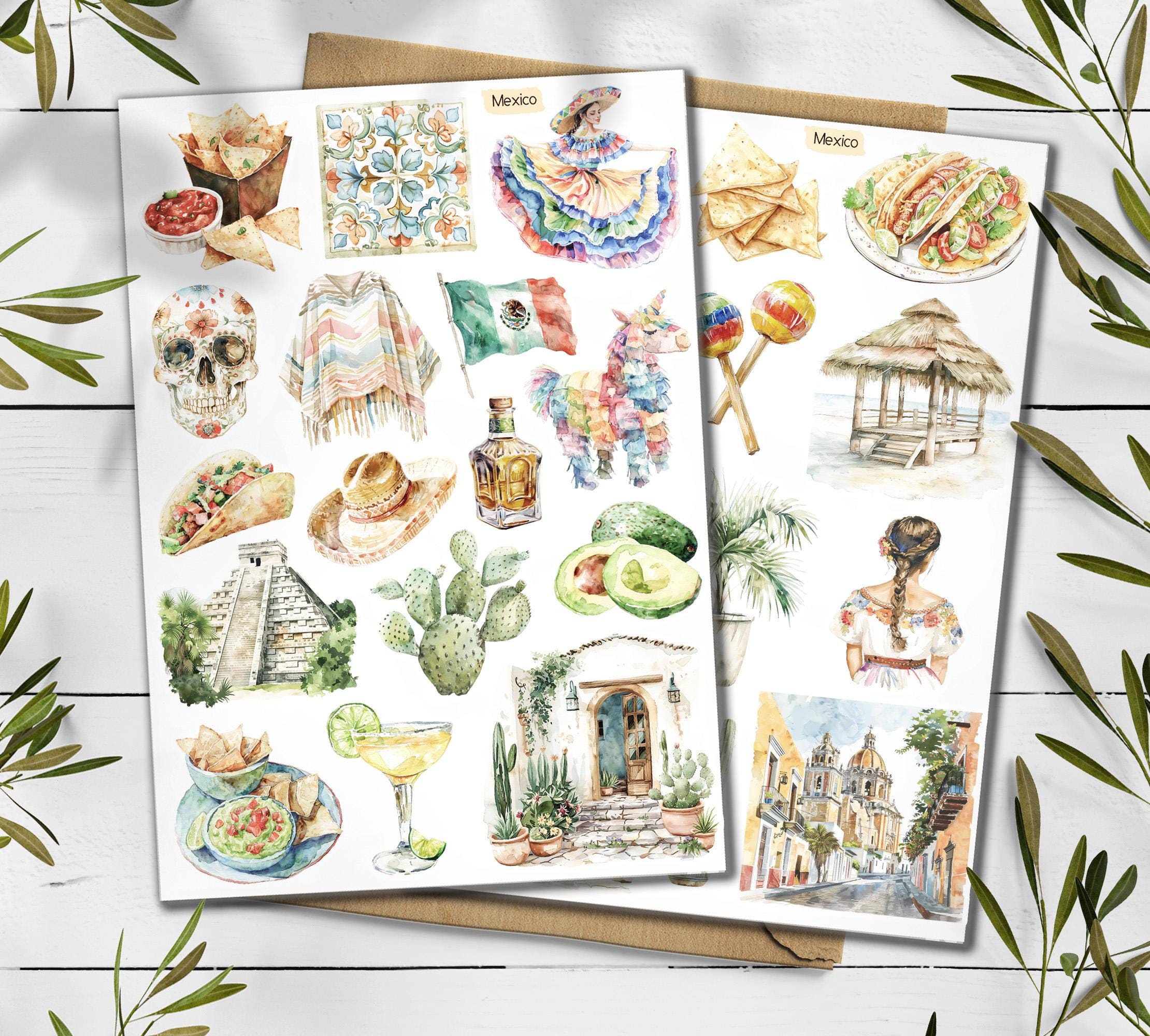 Mexico Travel Sticker Sheet: Scrapbook Planner Stickers