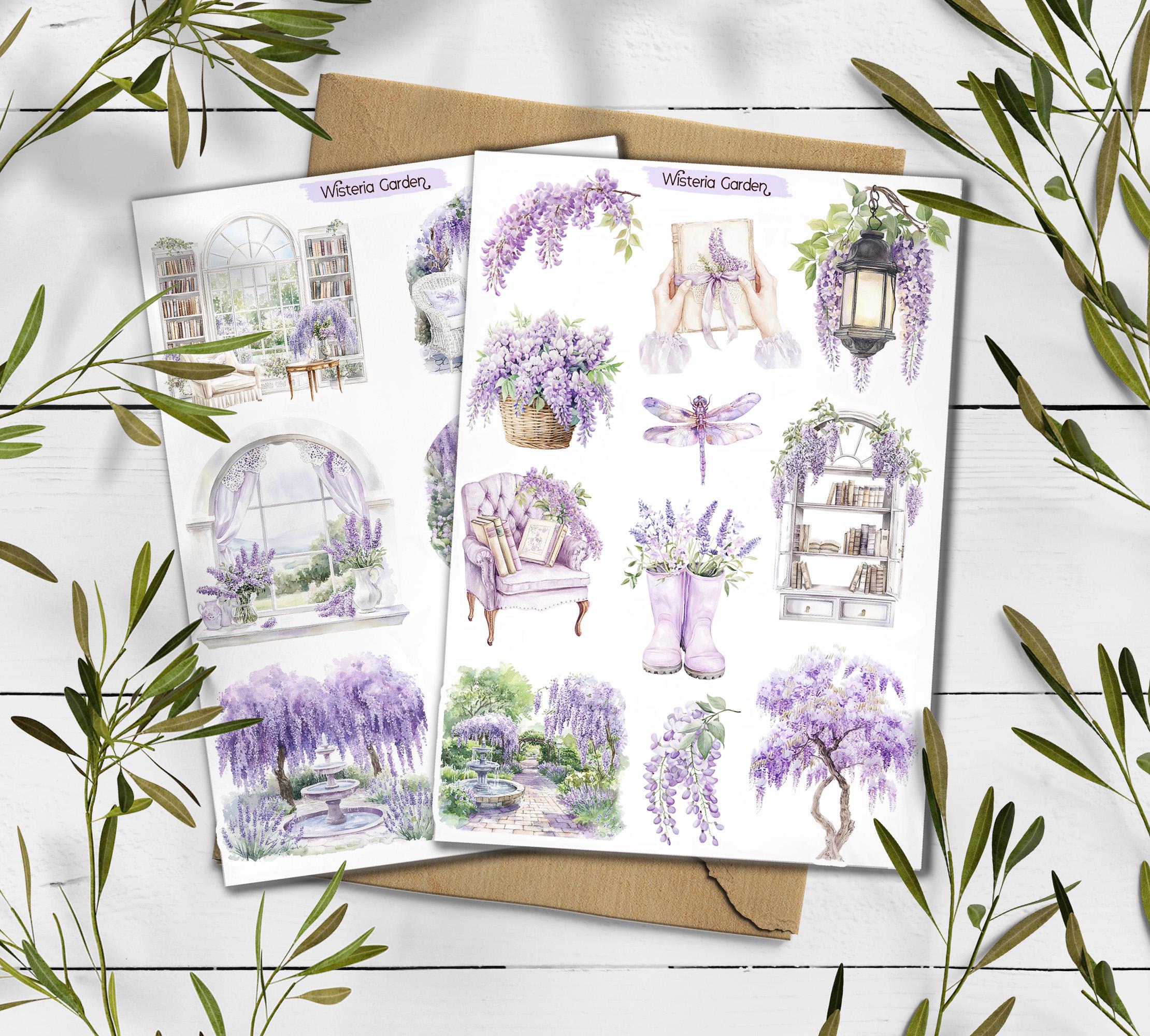 Wisteria sticker sheet. Purple Wisteria Stickers. Wisteria Flower Stickers. Summer Blossom Stickers. Bullet Journal. Violet Planner Sticker