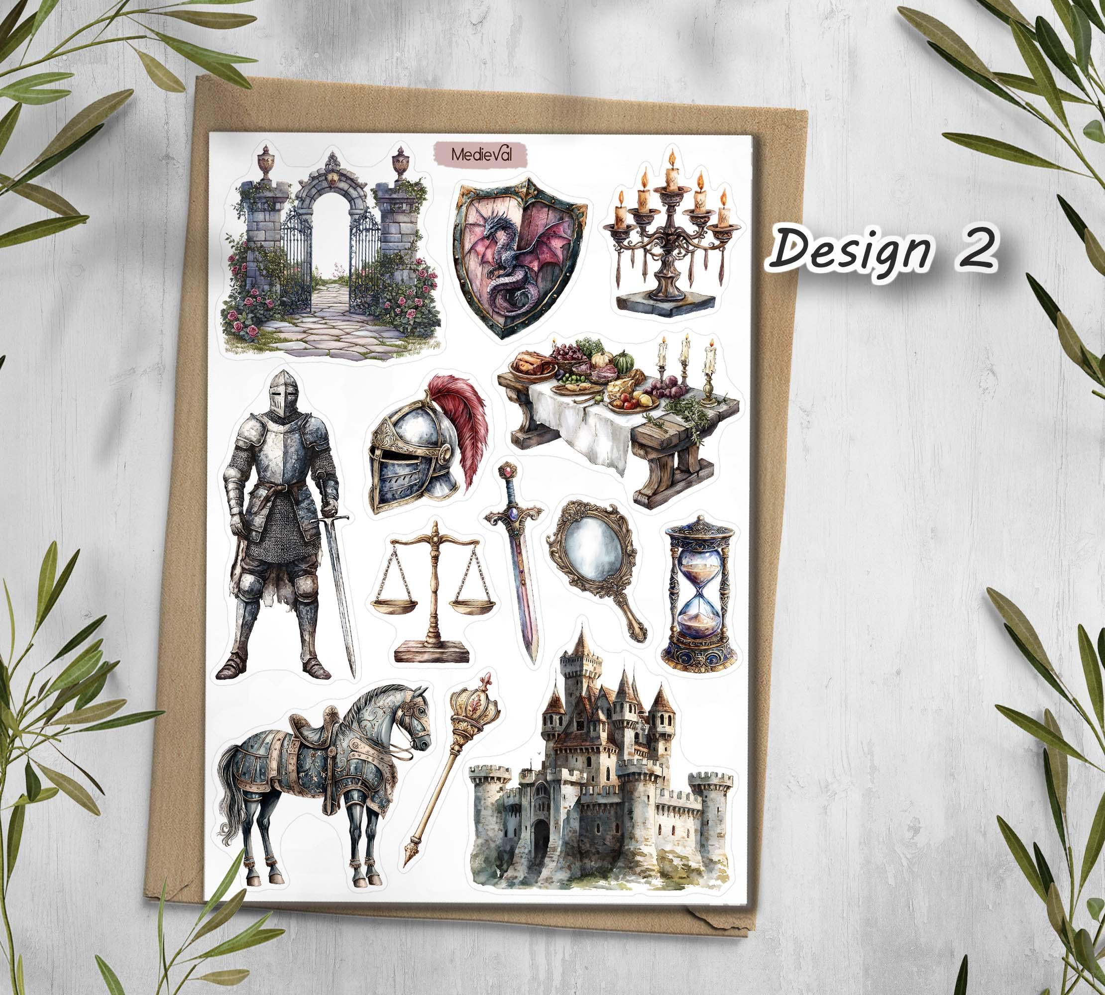 Medieval Witchcraft Stickers: Castlecore Scrapbook Decals. Knight stickers