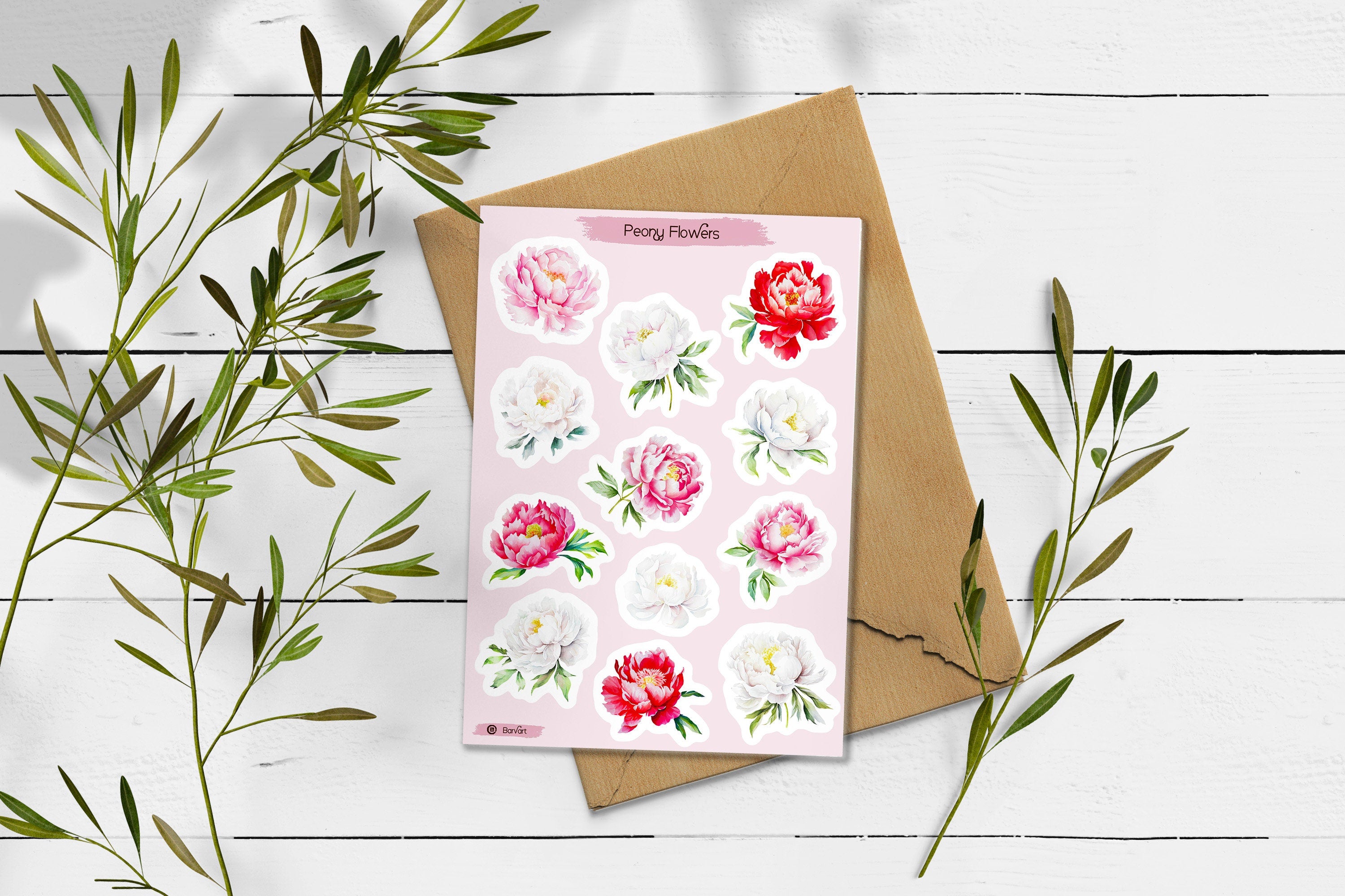 Peony Stickers. Peony Flower Stickers. Summer Blossom Stickers. Bullet Journal, Pink Peony Blossom Stickers. Pink Planner Sticker, Bouquet