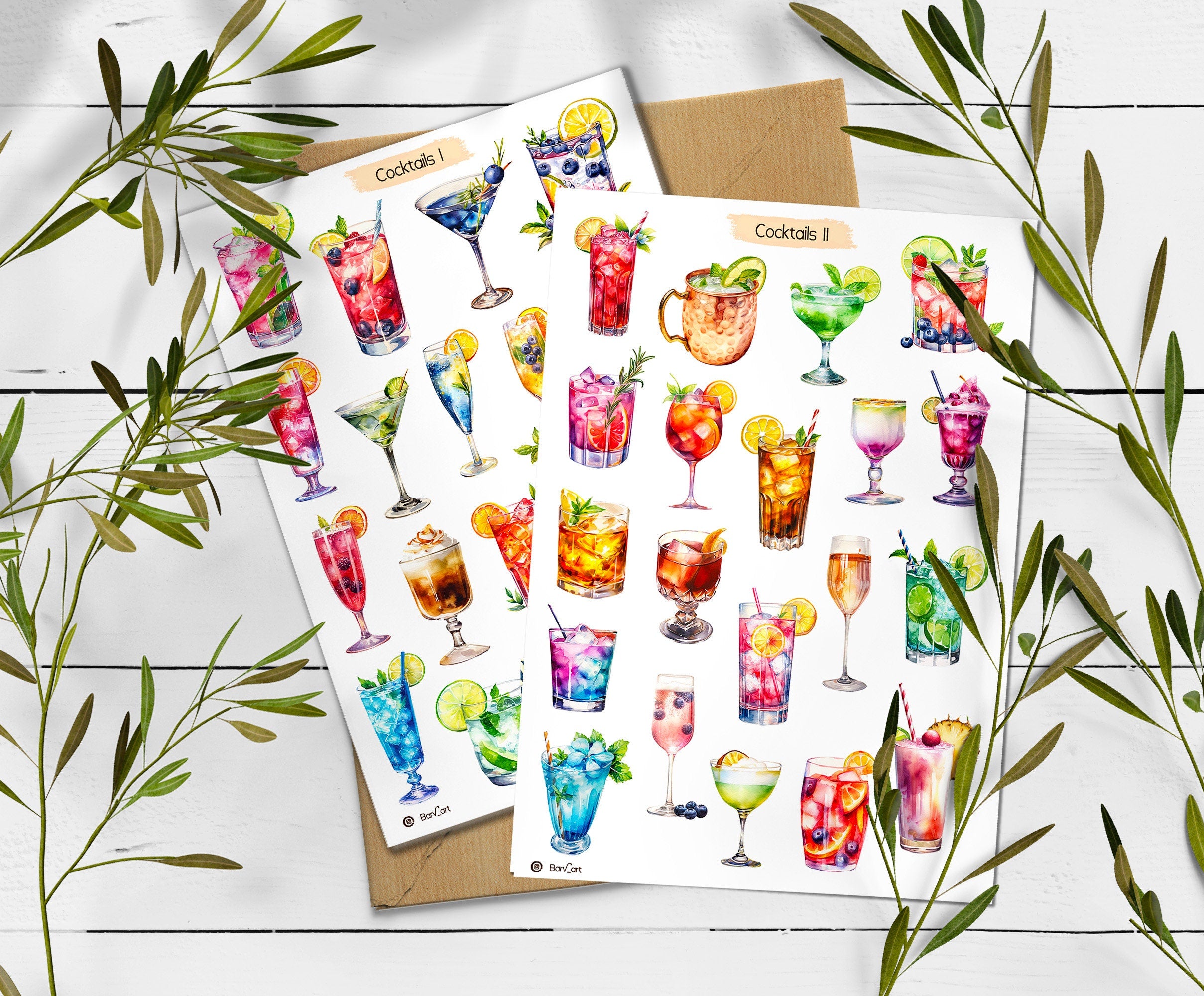 Tropical Cocktail Stickers: Summer Planner, Scrapbooking