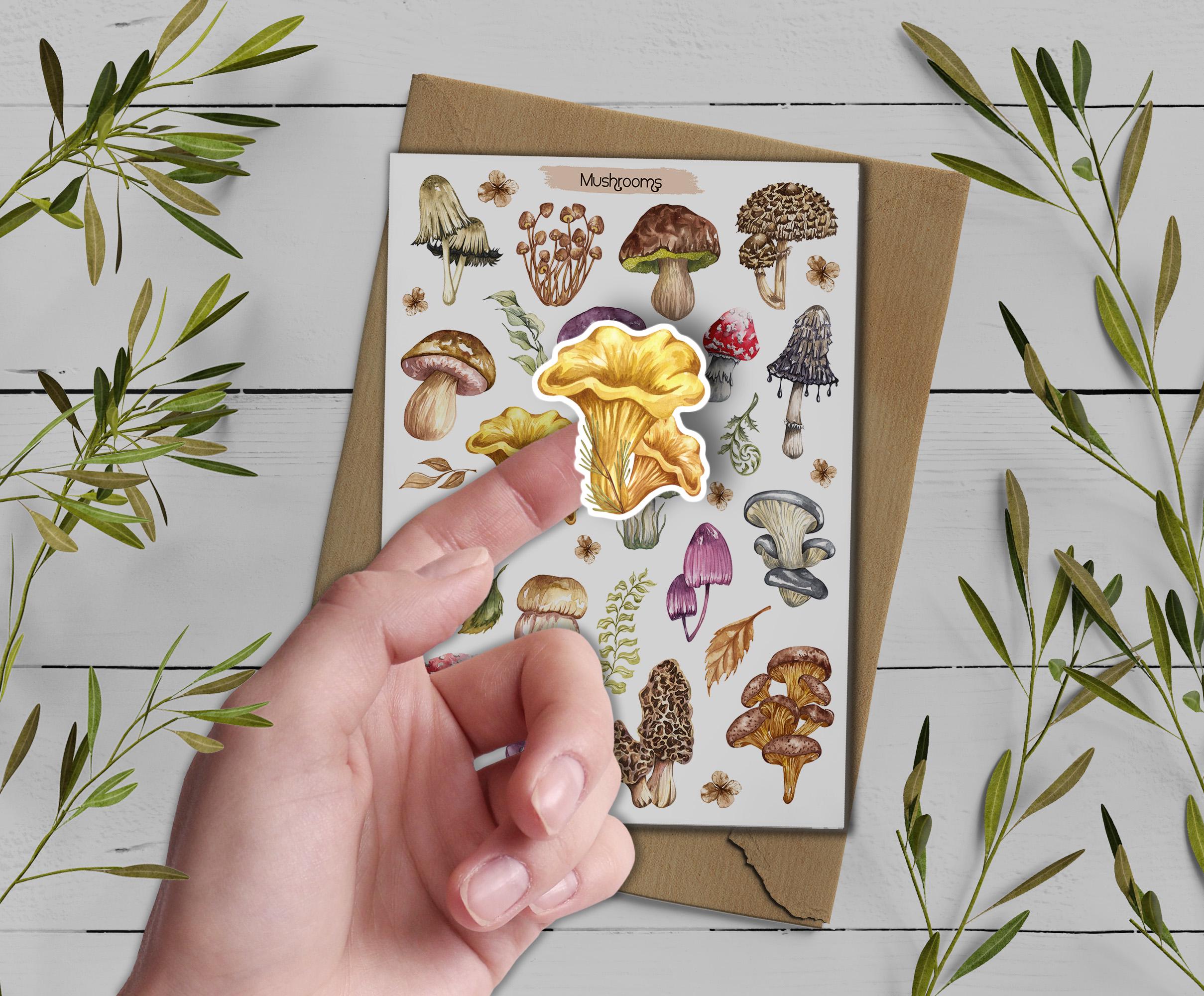 Mushroom Sticker Sheet. Autumn Foraging, Woodland Fungi Stickers. Scrapbooking, Planner Stickers