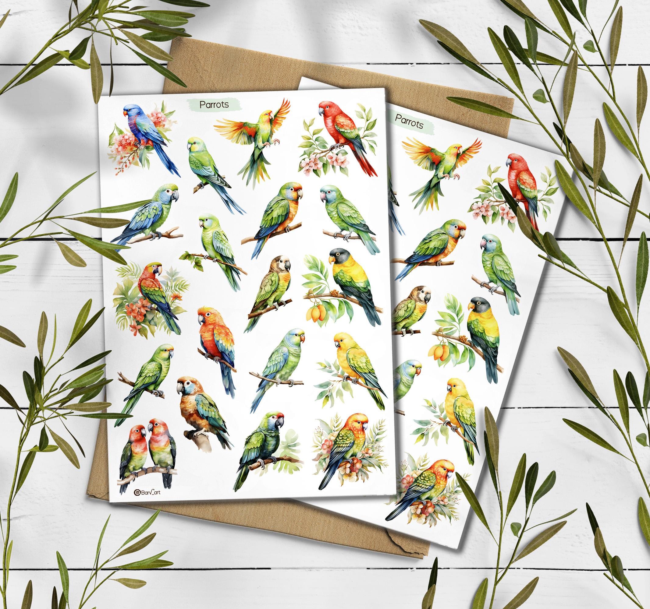 Parrot Watercolour Stickers. Birds Planner Stickers