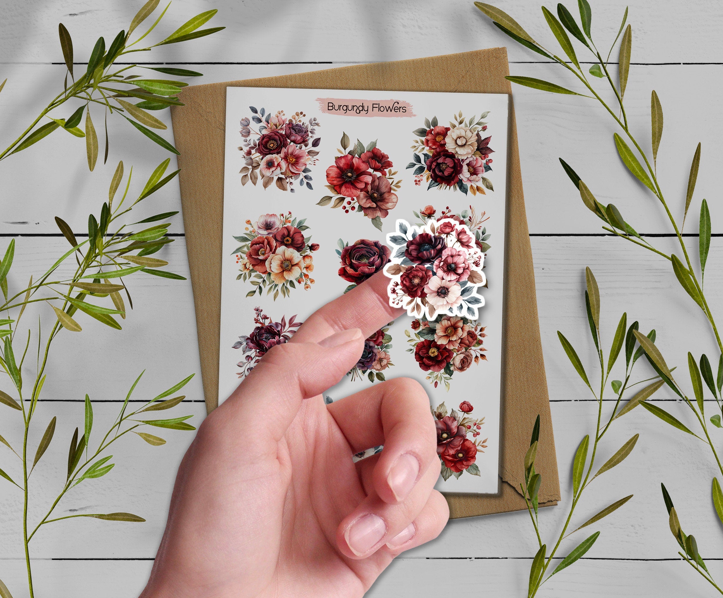 Burgundy Blush Rose Stickers