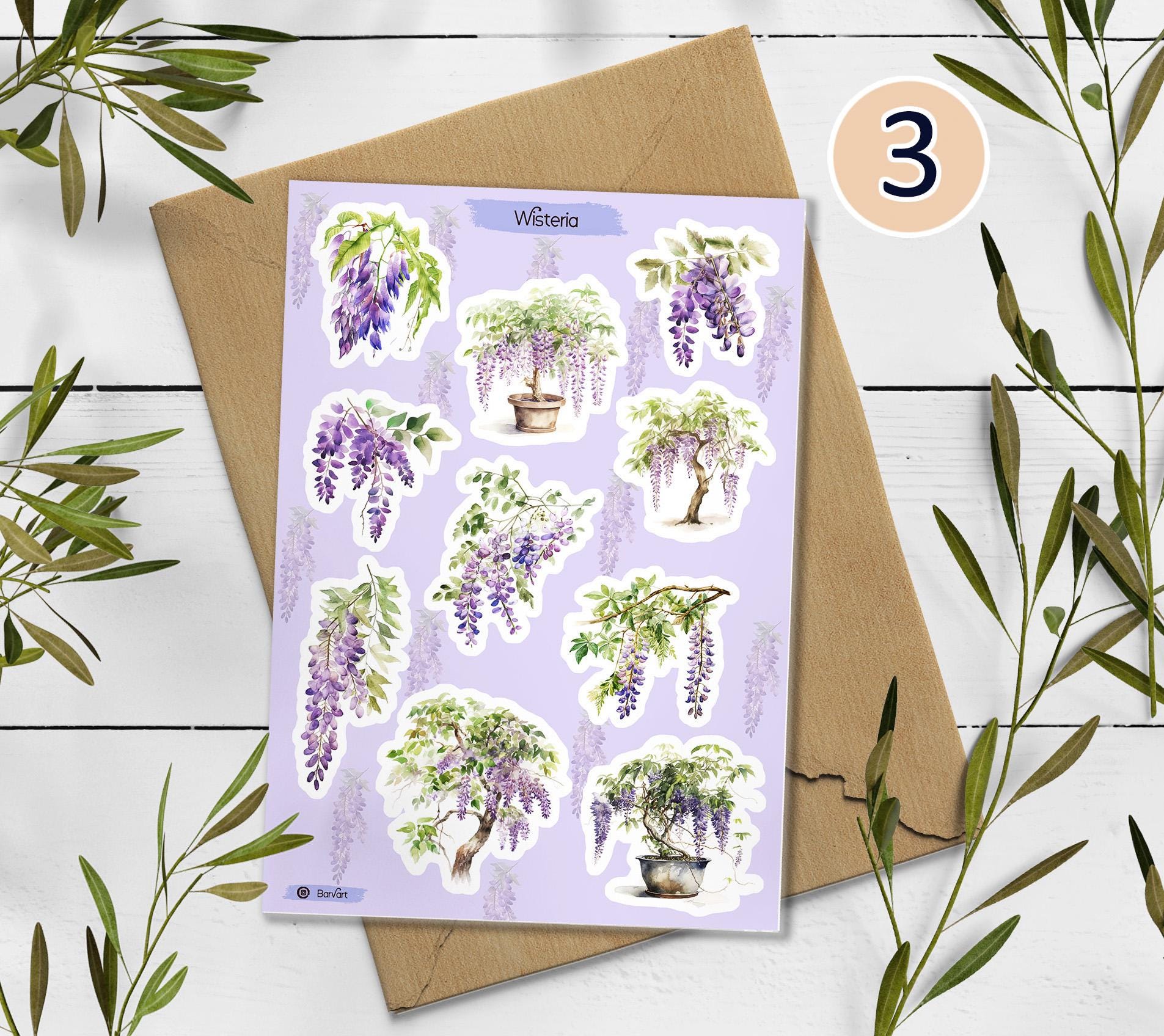 Wisteria sticker sheet. Purple Wisteria Stickers. Wisteria Flower Stickers. Summer Blossom Stickers. Bullet Journal. Violet Planner Sticker