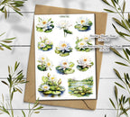 Water Lily Stickers: Lotus Flower, Planner Stickers