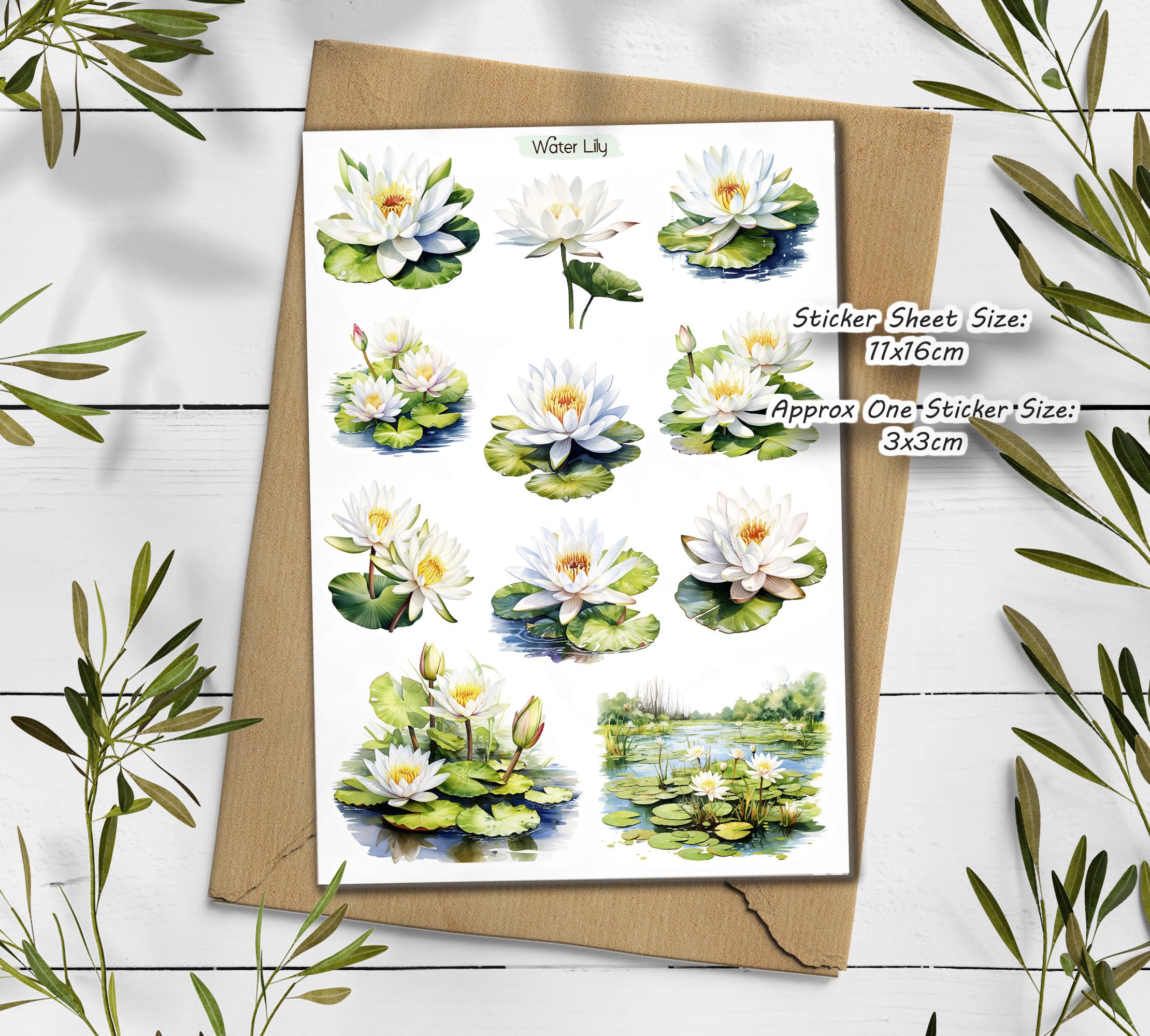 Water Lily Stickers: Lotus Flower, Planner Stickers
