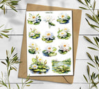 Water Lily Stickers: Lotus Flower, Planner Stickers