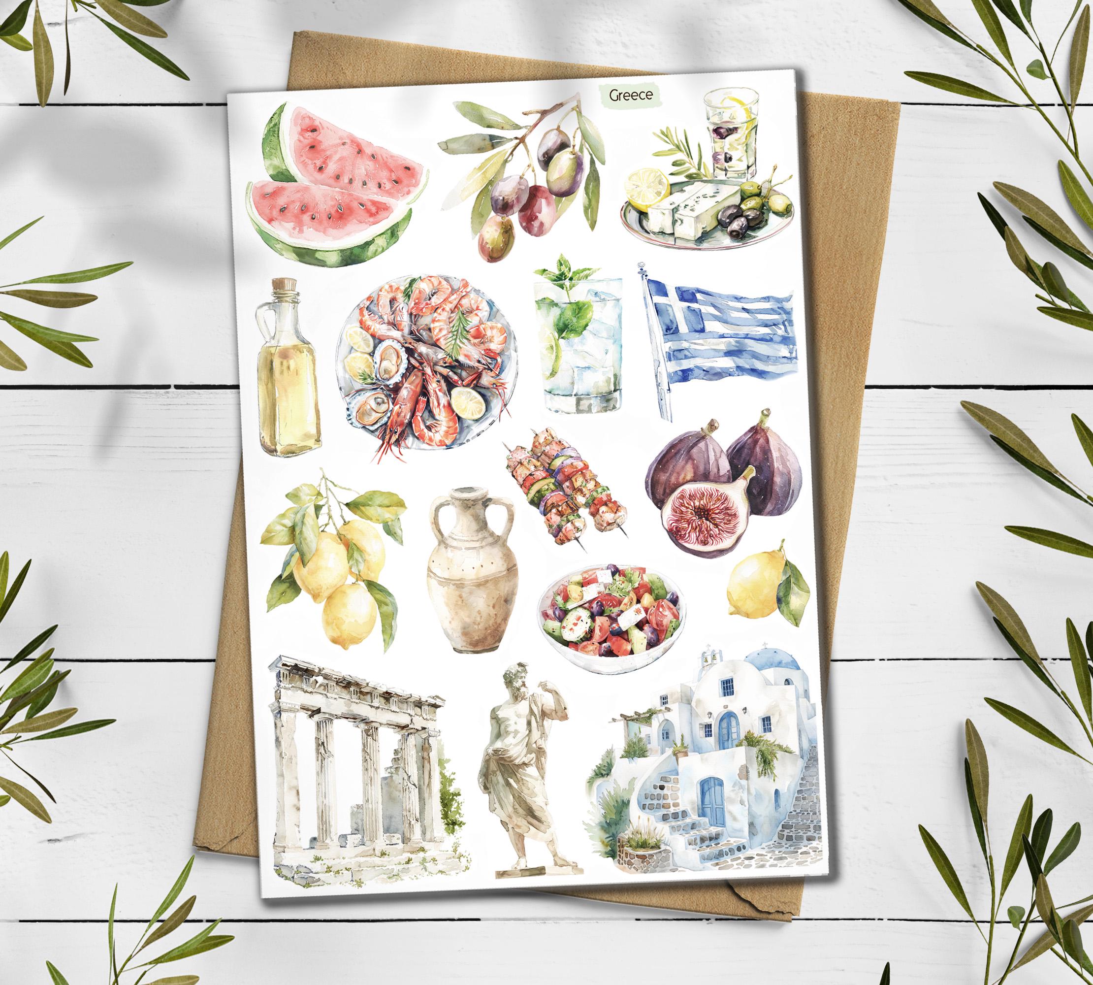 Greece Travel Sticker Sheet: Mediterranean Lemon Stickers