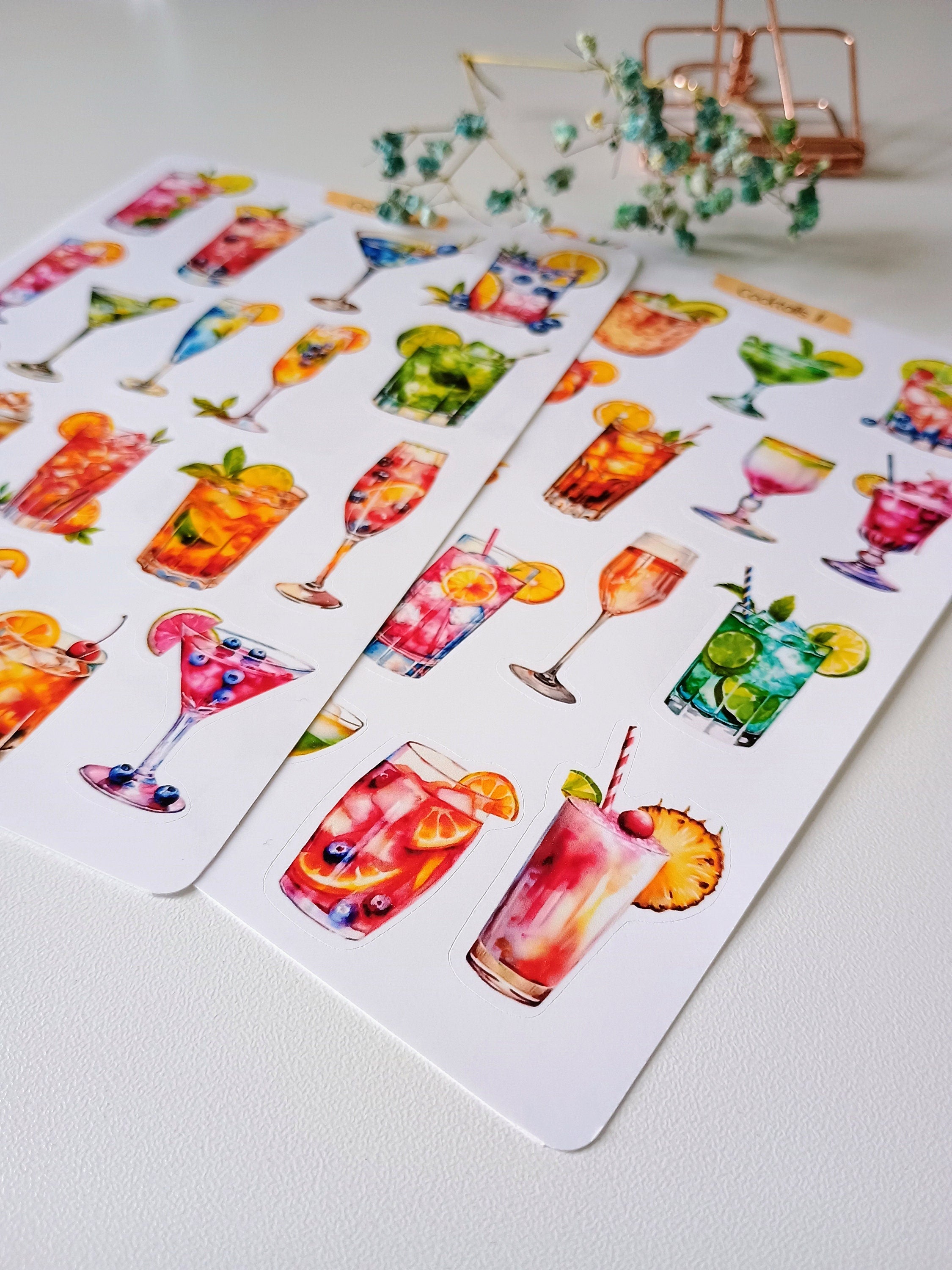 Tropical Cocktail Stickers: Summer Planner, Scrapbooking