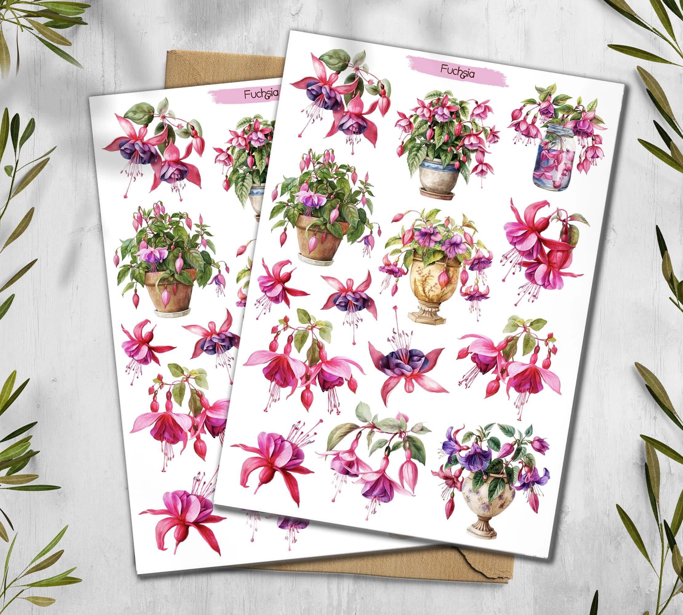 Fuchsia Flower Stickers: Spring Wildflower Planner Stickers
