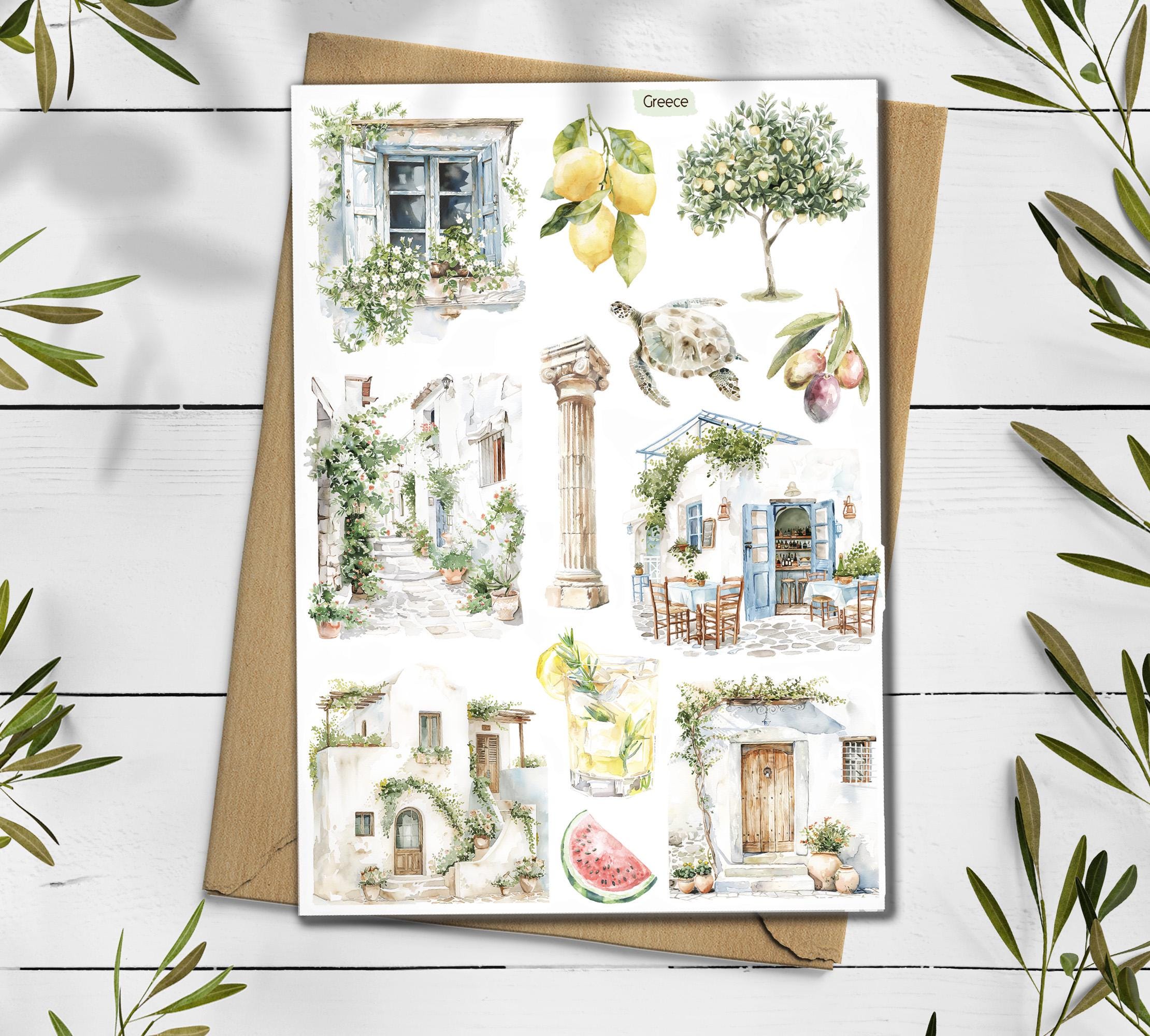 Greece Travel Sticker Sheet: Mediterranean Lemon Stickers