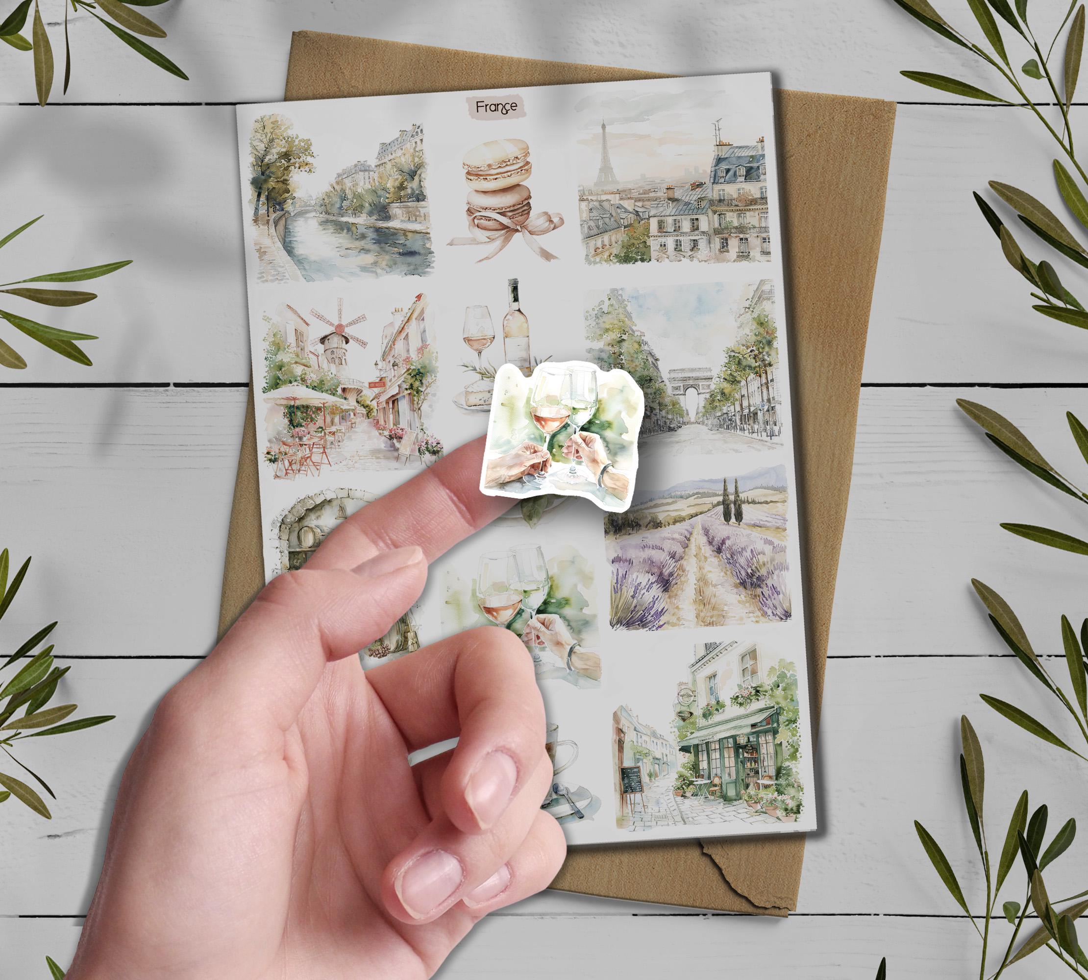 France Travel Sticker Sheet: Paris, Provence, Mediterranean