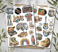 Retro Sticker Sheet. 70s Disco Style Stickers. Vintage Planner Scrapbooking Stickers