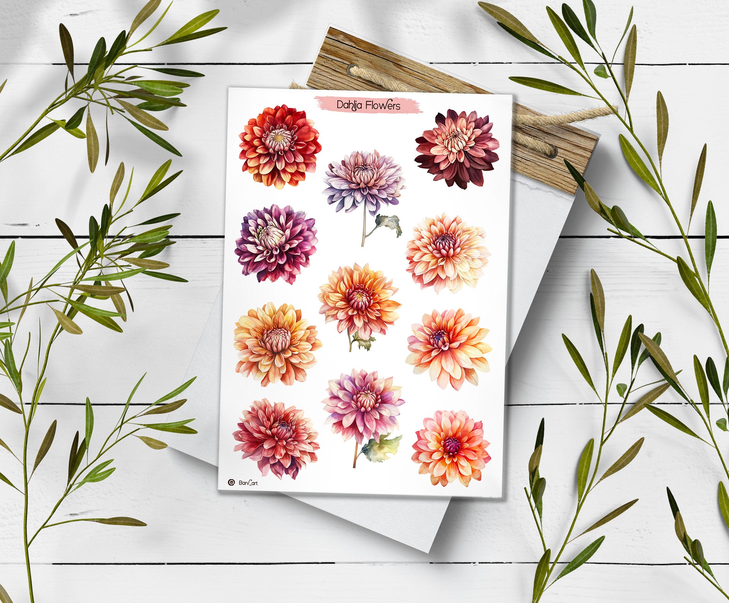 Dahlia Sticker Sheet: Floral Planner Stickers