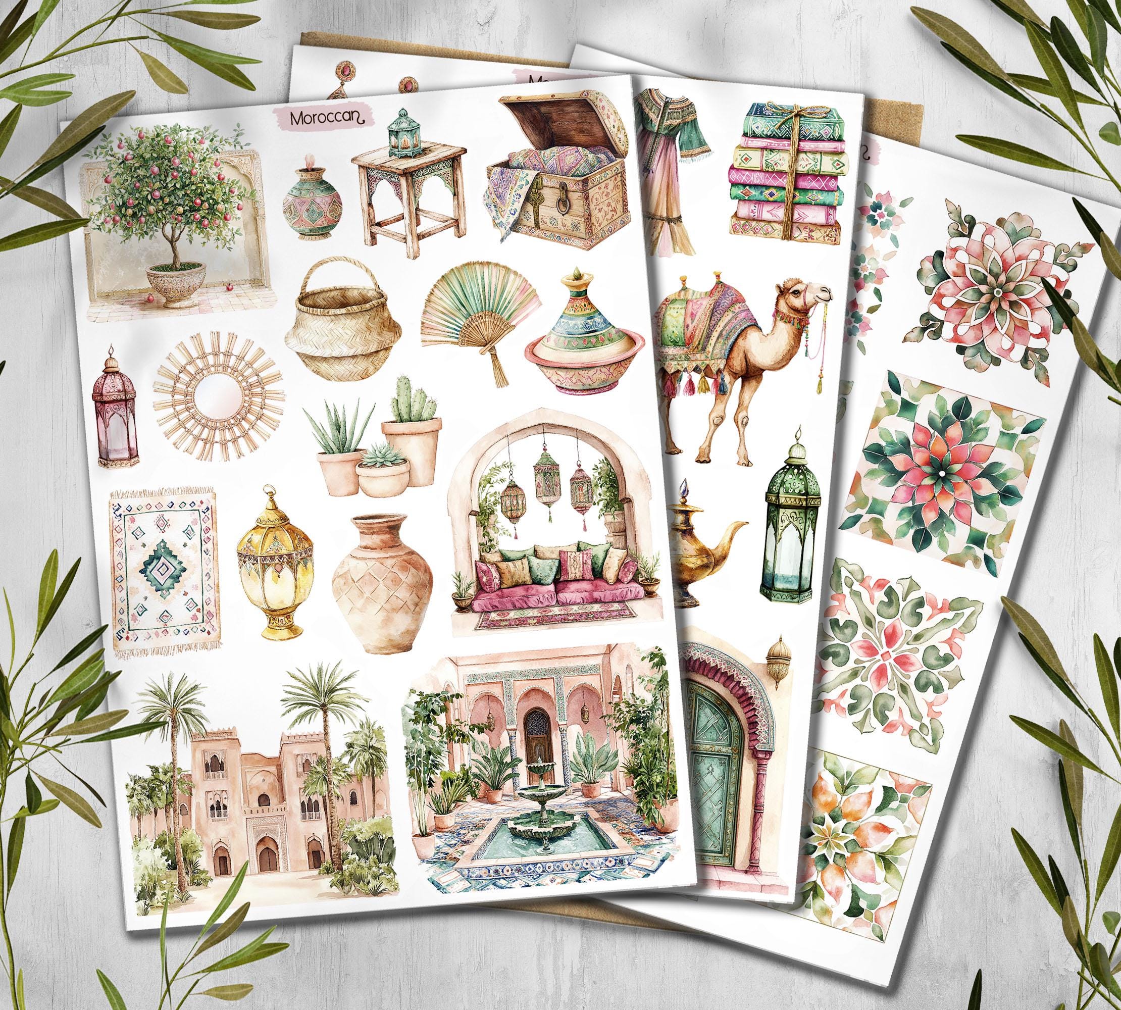 Moroccan Tile Stickers: Travel Scrapbook Planner Stickers