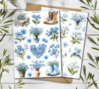 Forget Me Not Flower Stickers. Blue Wildflower Spring Sticker Sheet