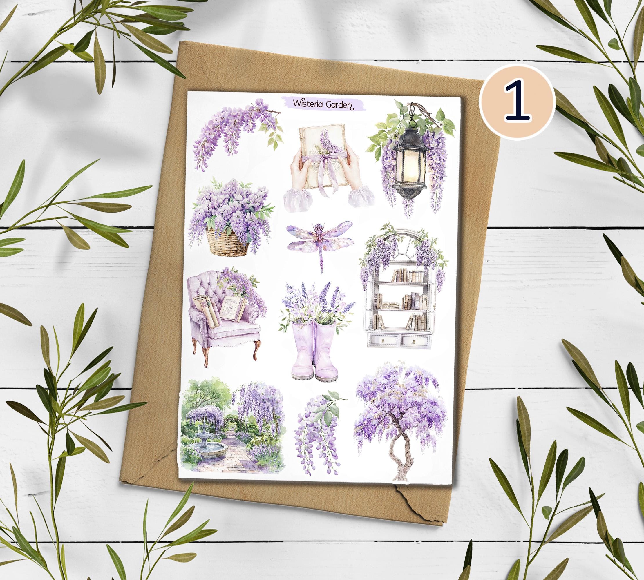 Wisteria sticker sheet. Purple Wisteria Stickers. Wisteria Flower Stickers. Summer Blossom Stickers. Bullet Journal. Violet Planner Sticker
