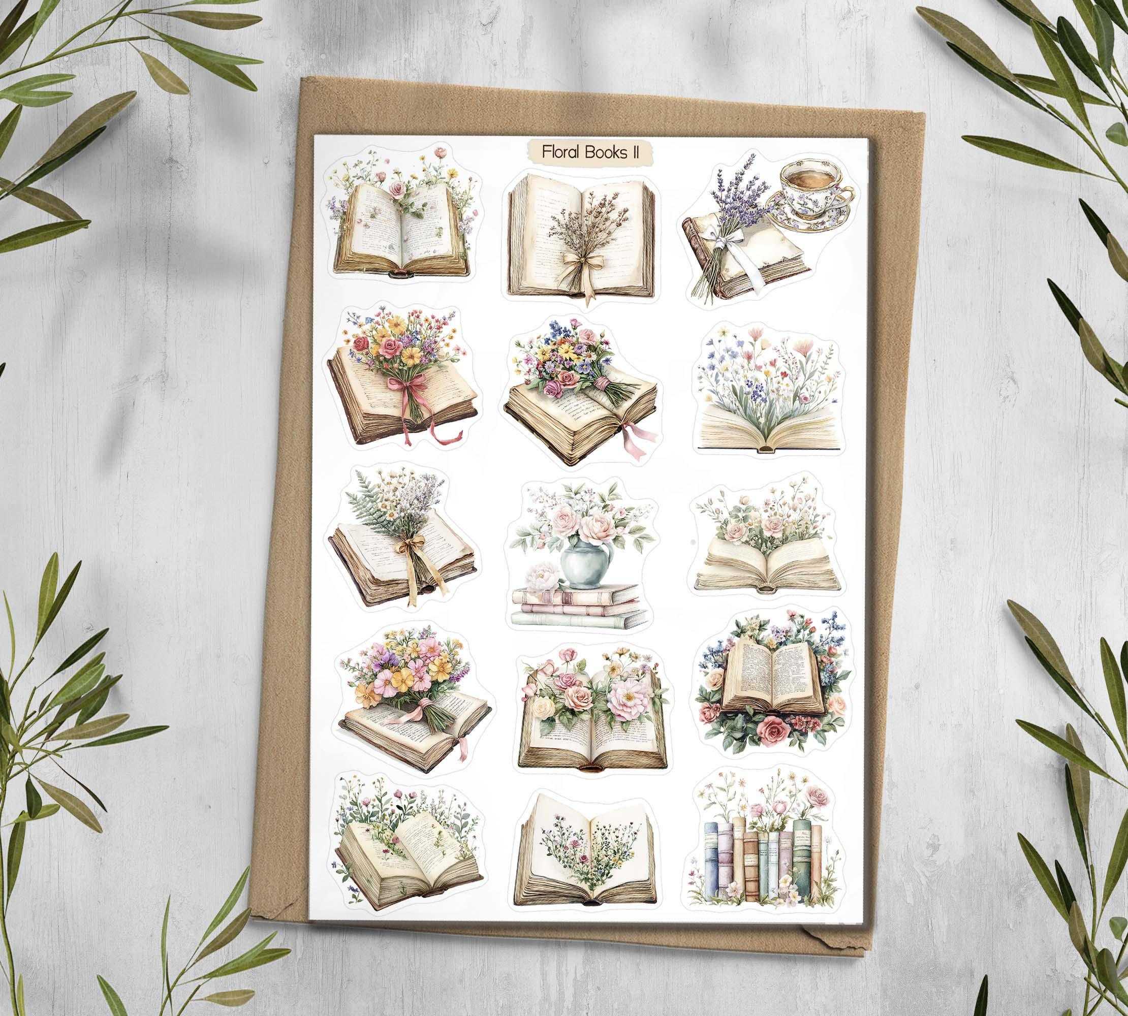 Floral Books Stickers: Vintage Library Planner Scrapbooking