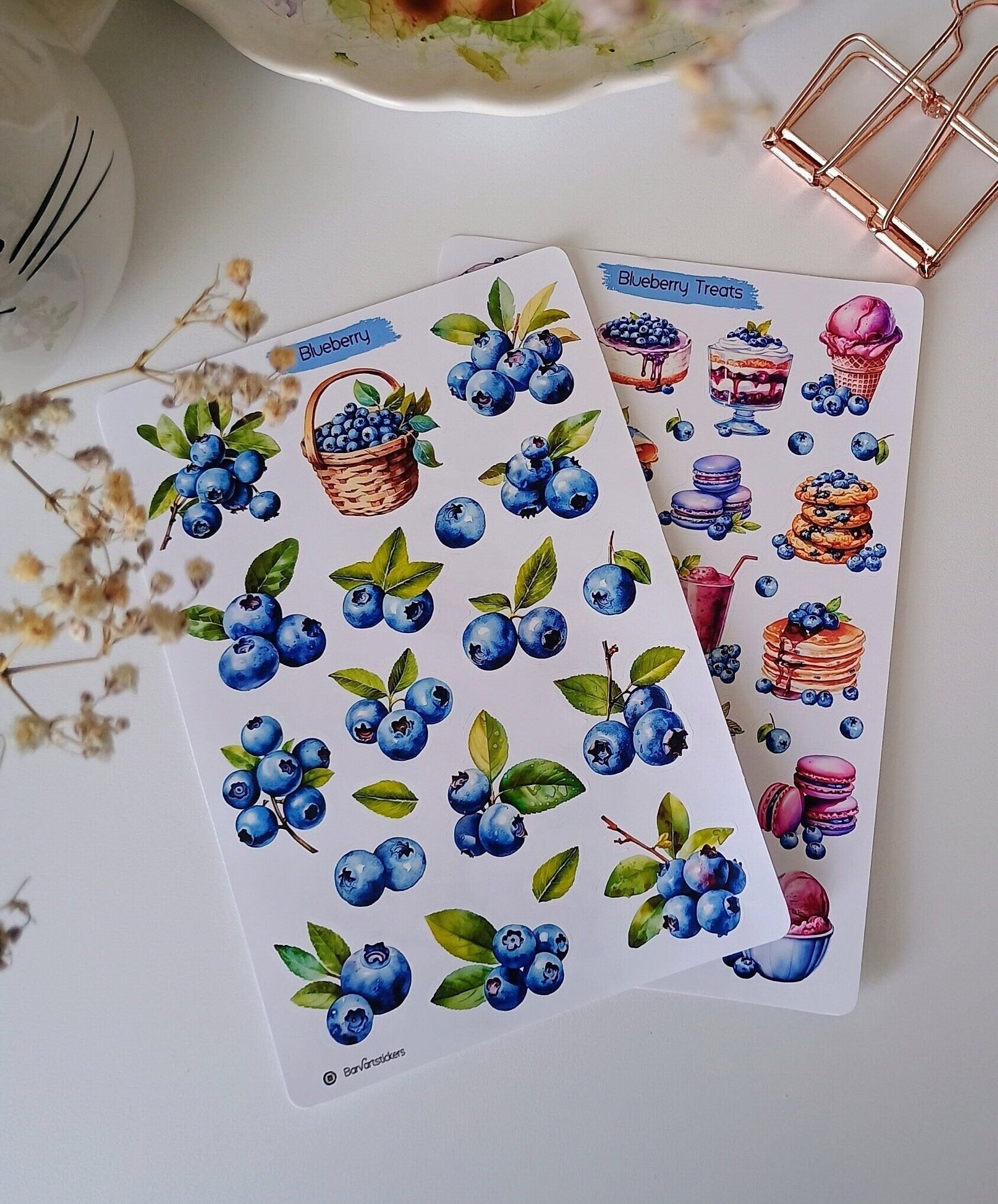 Blueberry Stickers. Summer Berry Planner Stickers. Blueberry treats stickers. Journaling, Scrapbooking Stickers