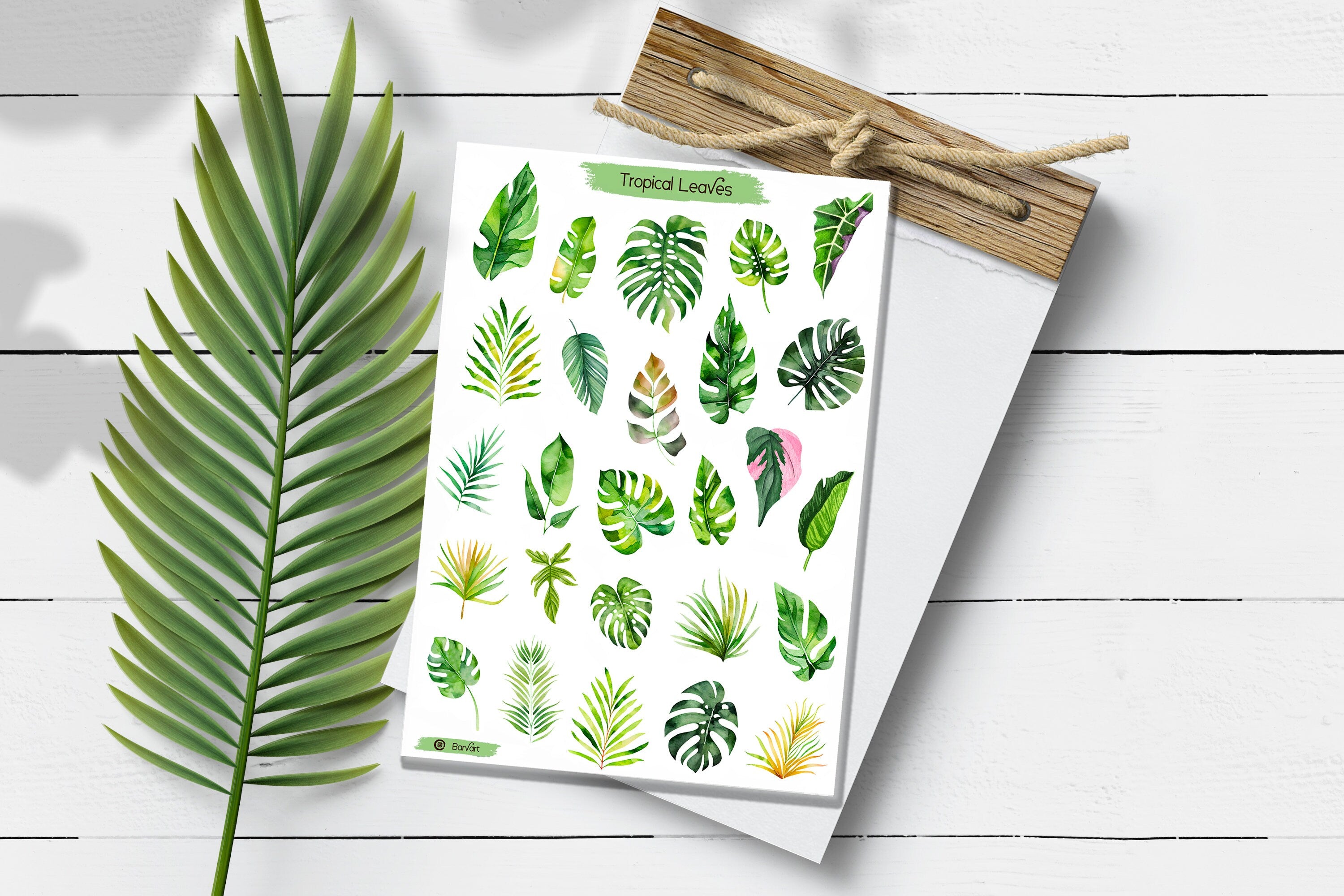 Tropical Plant Leaf Sticker Sheet: Handmade Planner Stickers