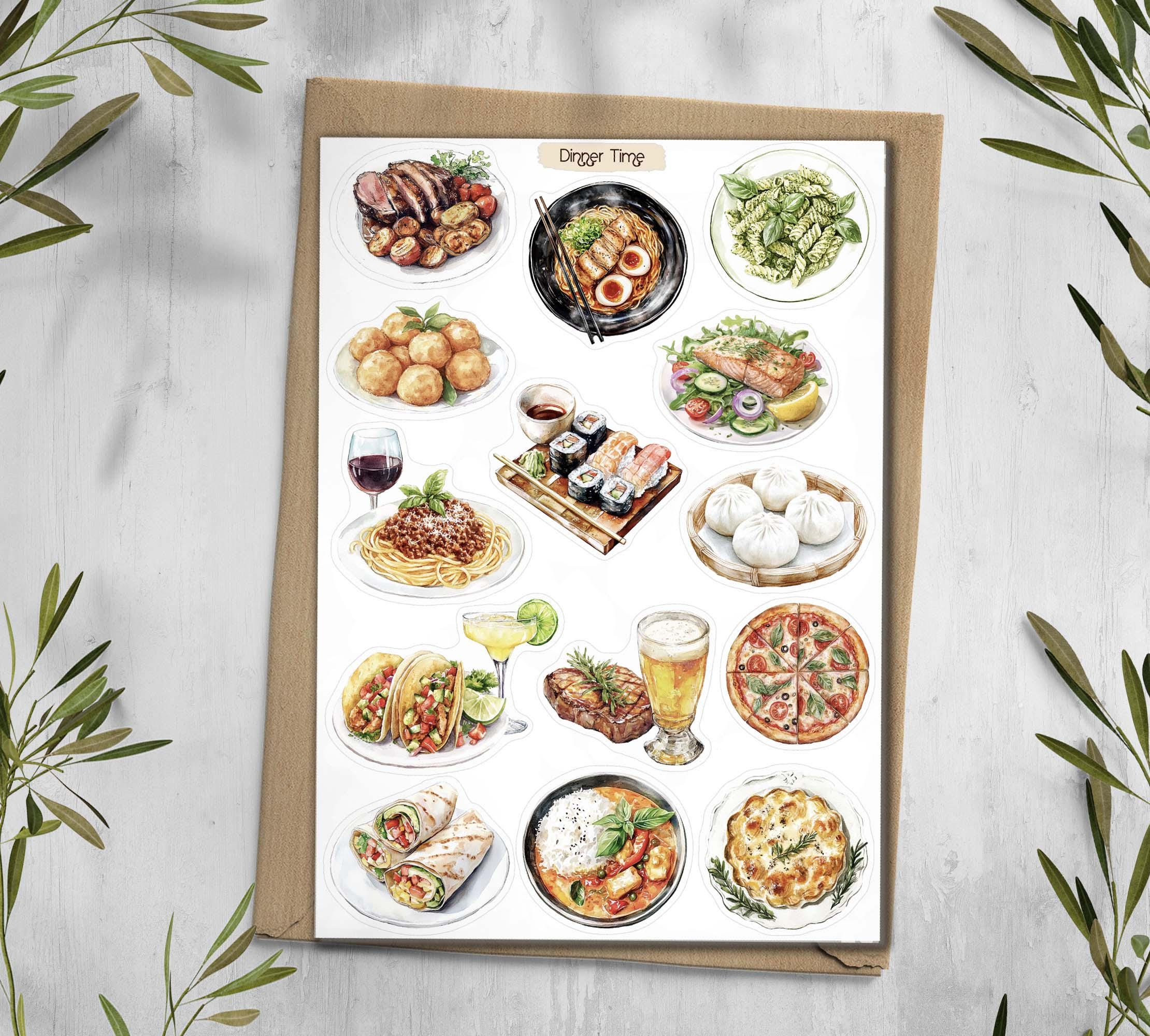 Dinner Stickers. Cooking Stickers. Meal Sticker Recipes. ramen, Pasta, Sushi, Roast Stickers. Food Sticker. Restaurant Stickers