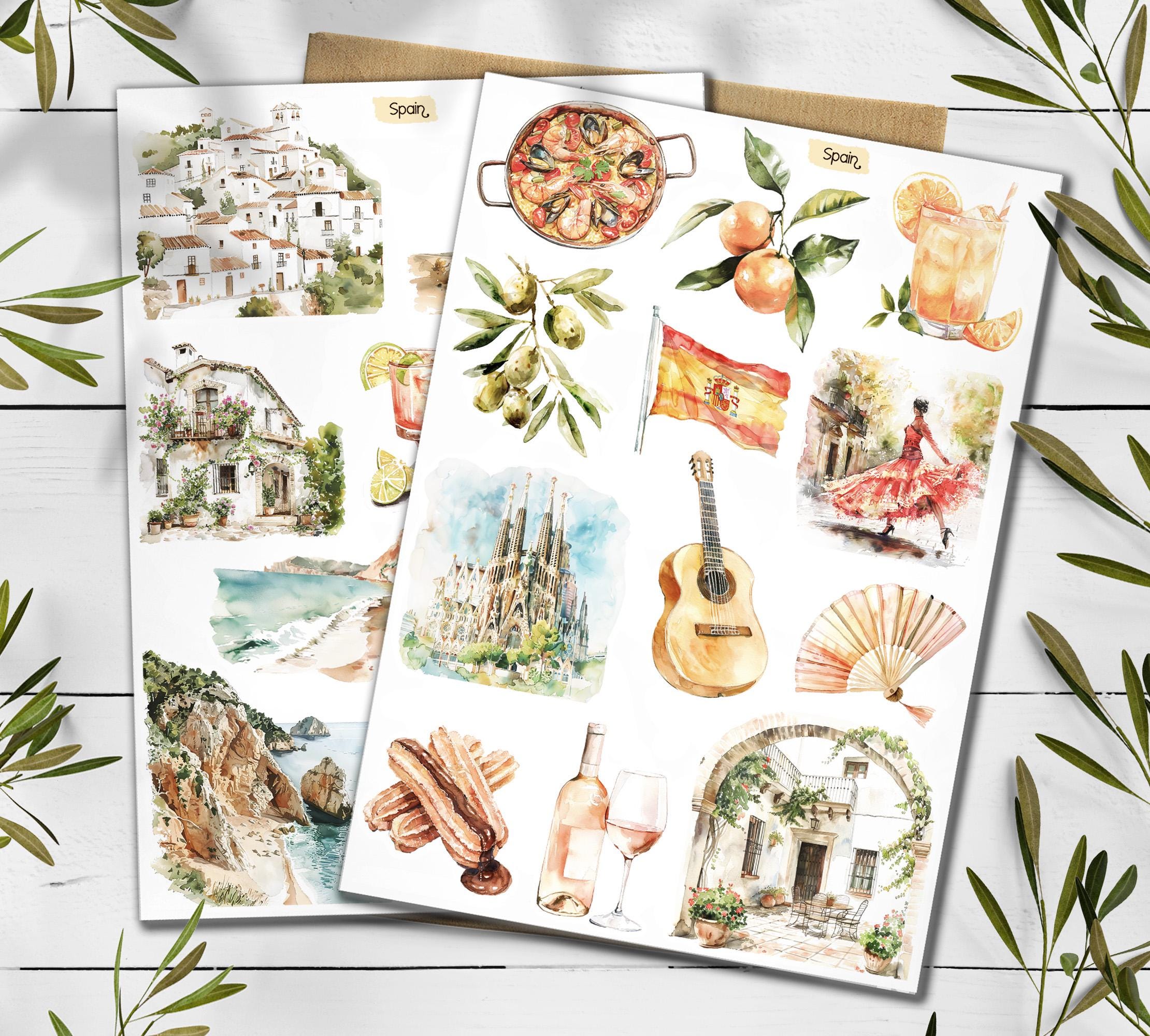 Spain Travel Stickers: Mediterranean Holiday, Scrapbook Planner