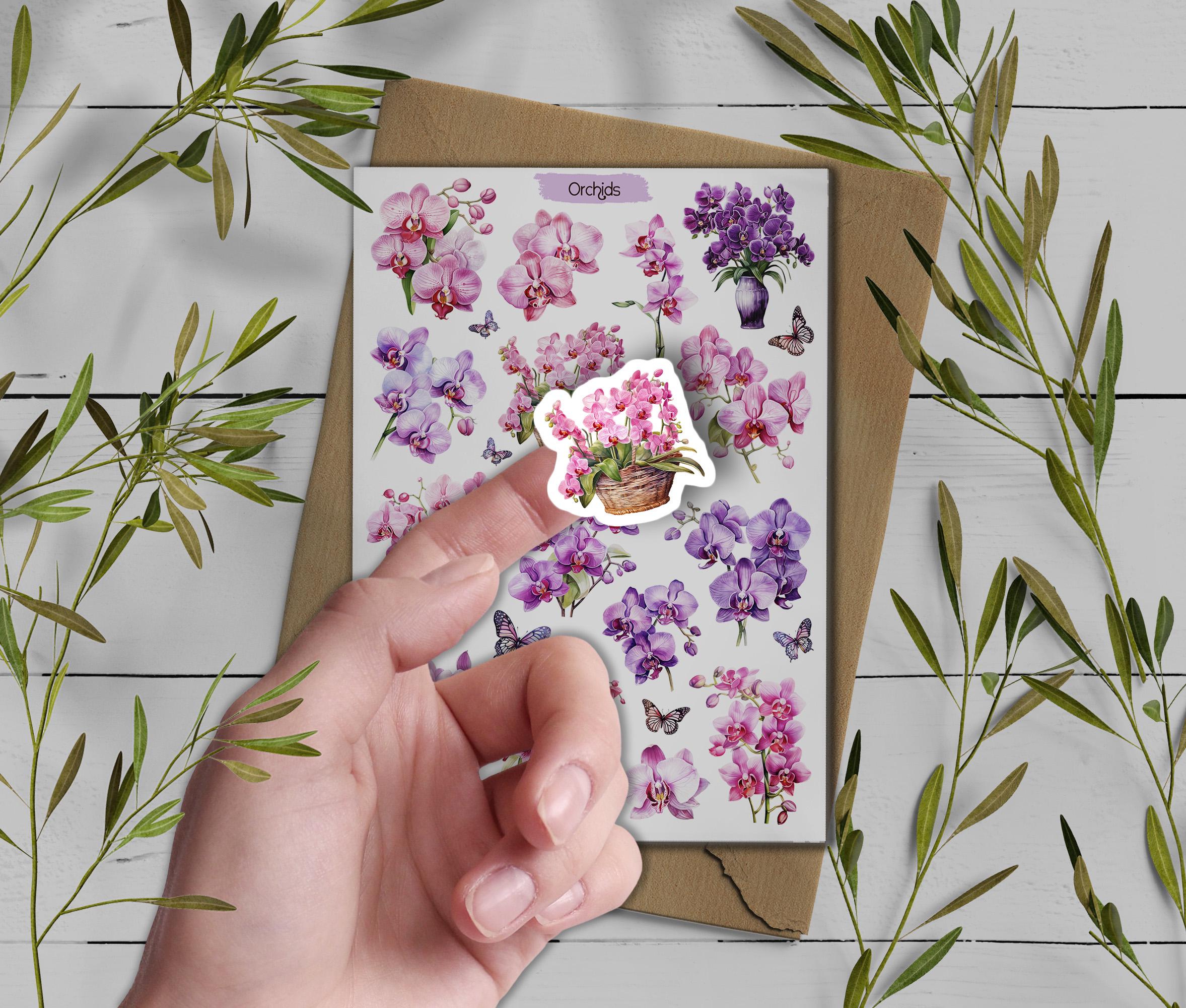 Watercolor Orchid Sticker Sheet: Floral Planner Stickers