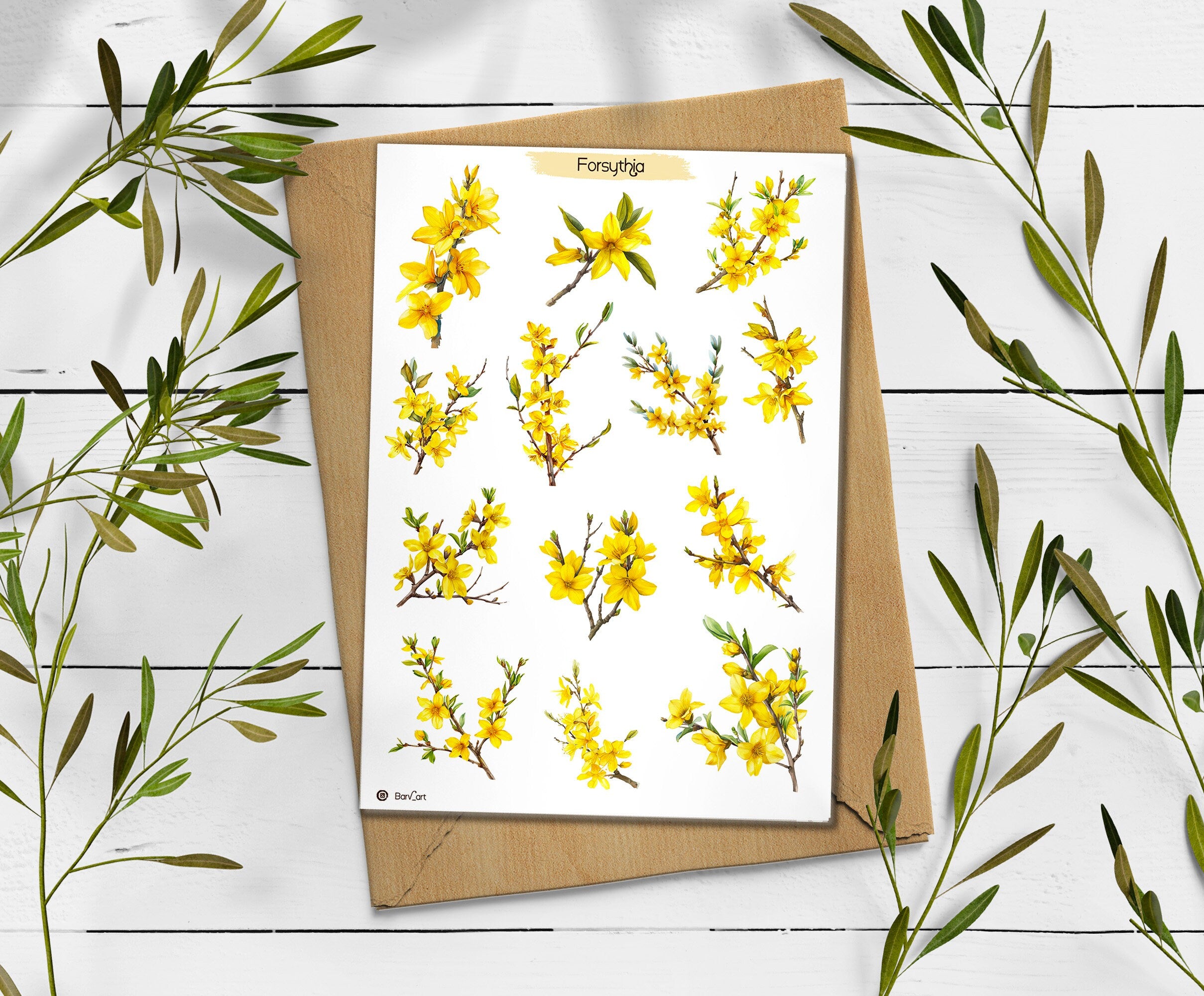 Forsythia Stickers: Yellow Spring Blossom Planner Stickers