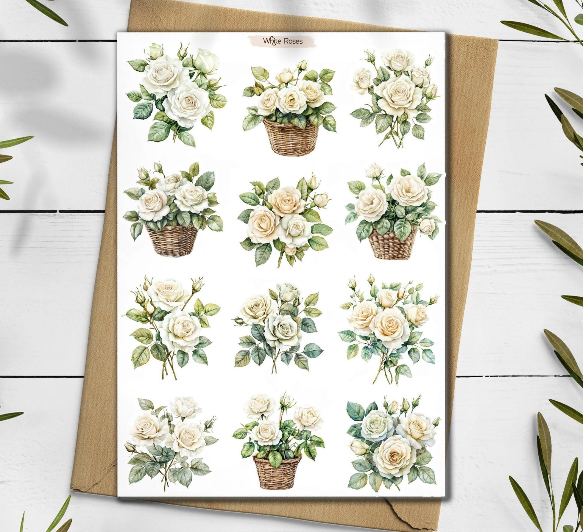 White Roses Sticker Pack: Floral Bouquet, Scrapbooking
