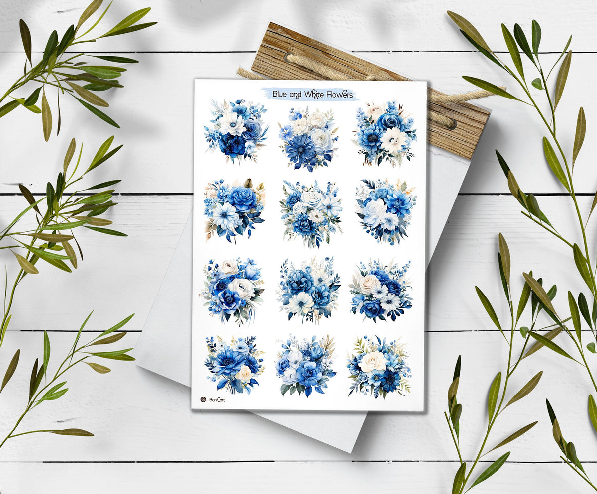 Blue & White Flower Stickers (00168)