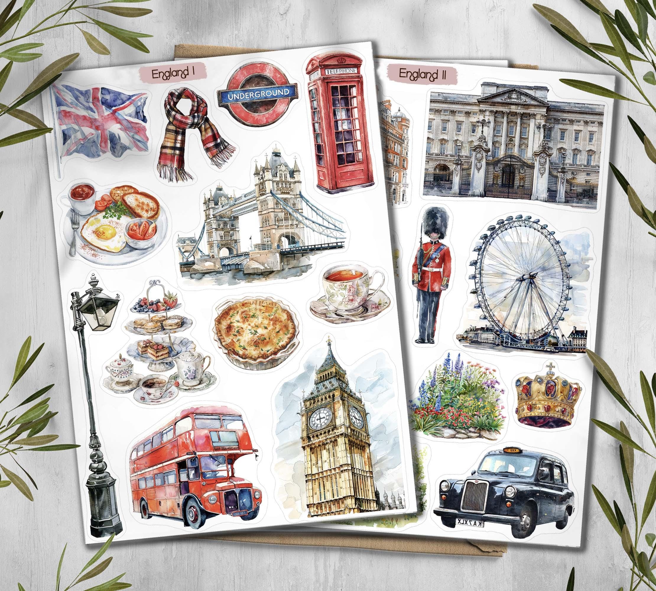 England Travel Stickers: United Kingdom, London, Europe - Scrapbook Planner