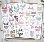 Lingerie Stickers. Lace Stickers. Fashion Stickers. Underwear Stickers. Bra Stickers. Planner, Junkjournal, Scrapbook