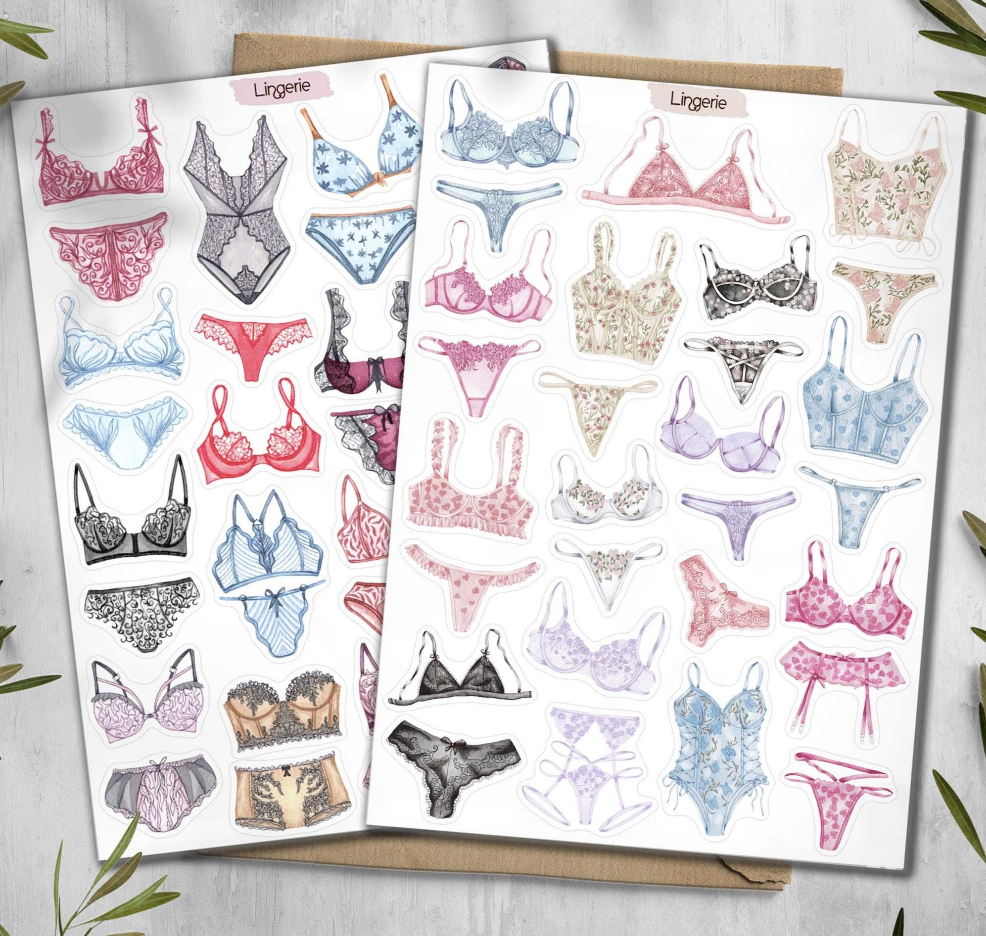 Lingerie Stickers. Lace Stickers. Fashion Stickers. Underwear Stickers. Bra Stickers. Planner, Junkjournal, Scrapbook