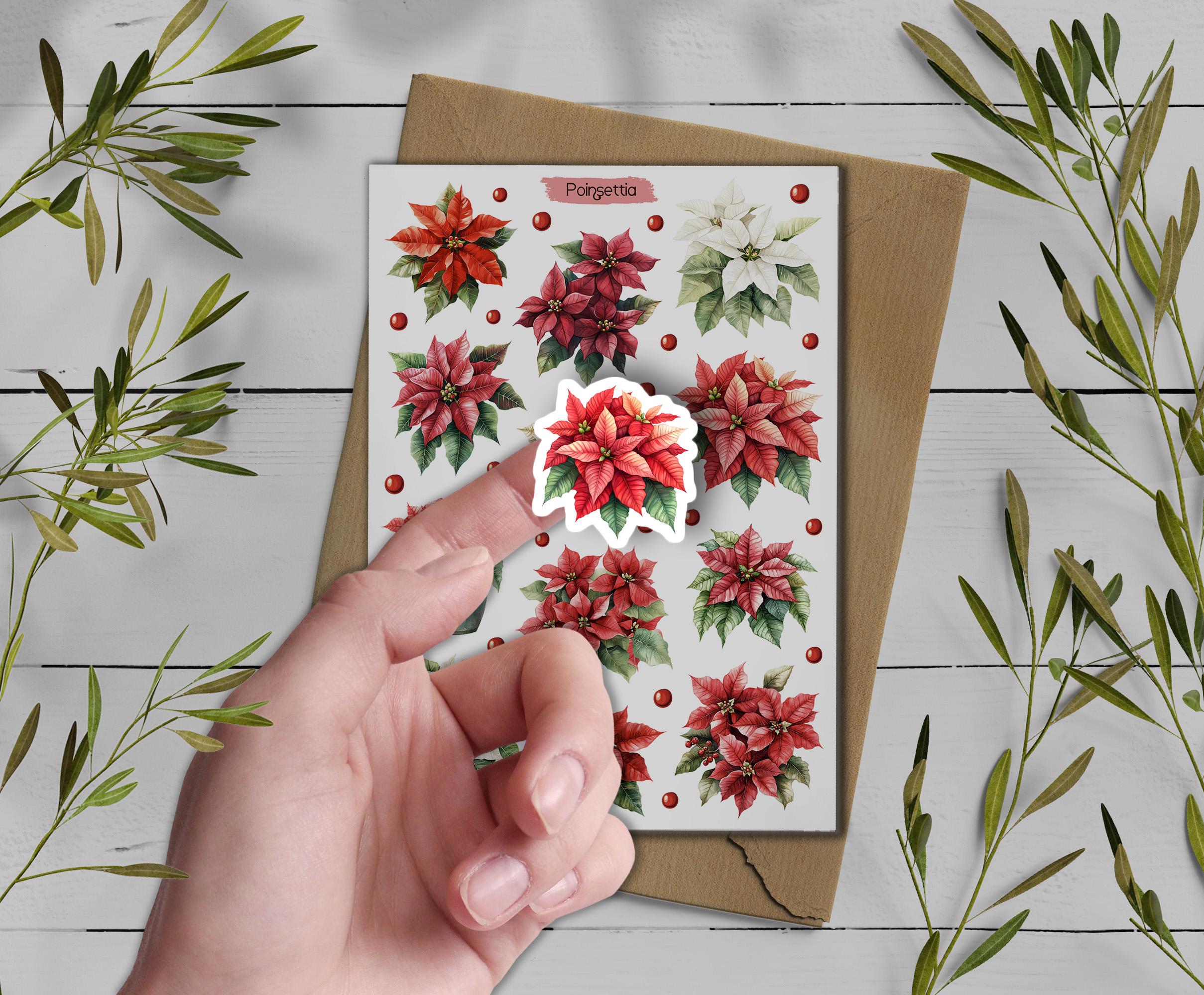 Poinsettia Christmas Stickers