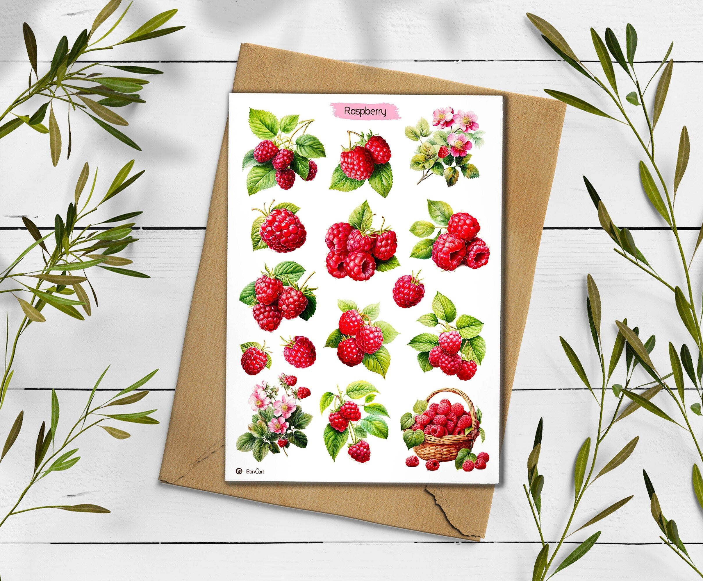 Raspberry Stickers: Cottagecore Planner Stickers