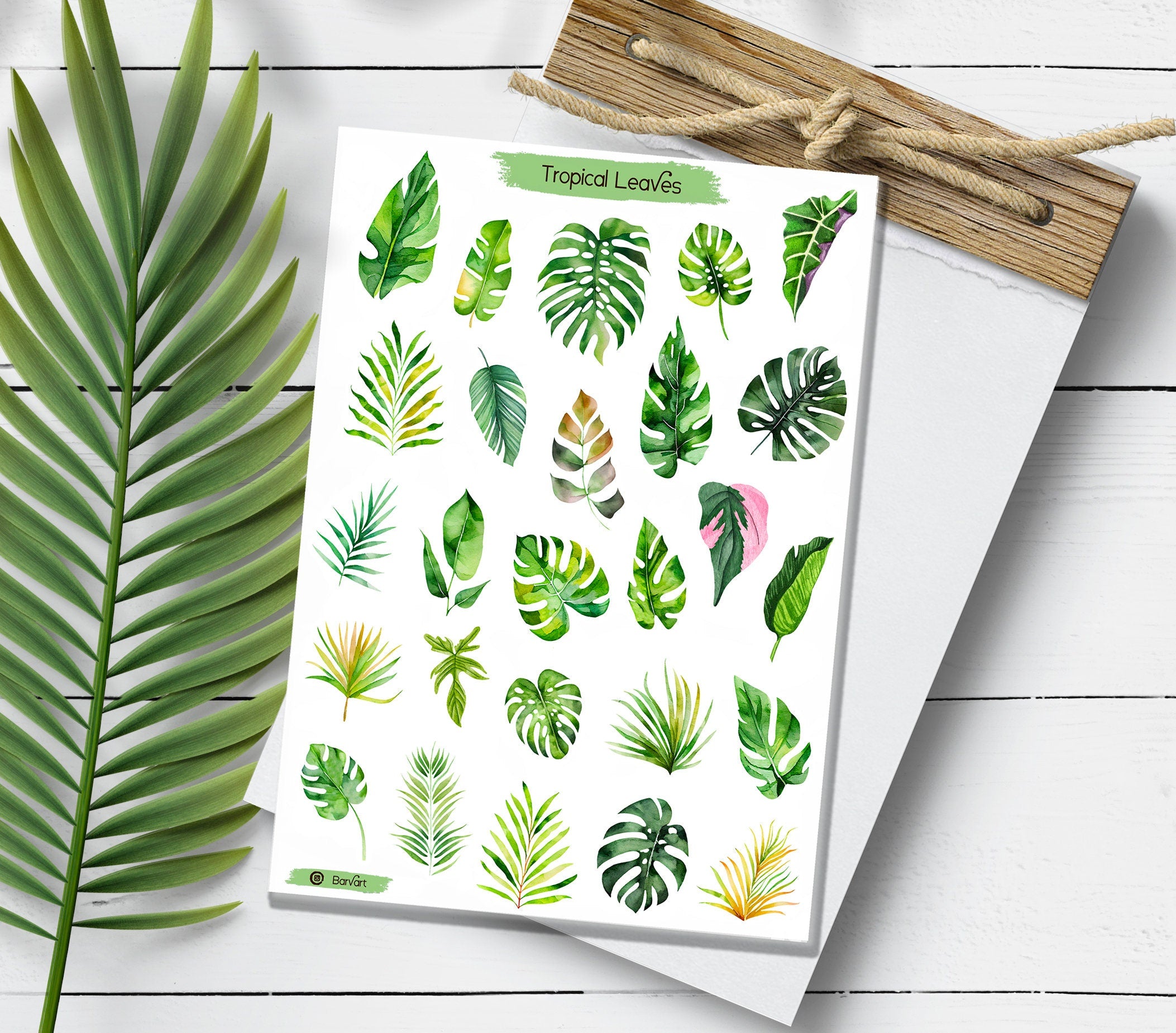 Tropical Plant Leaf Sticker Sheet: Handmade Planner Stickers