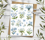 Forget Me Not Flower Stickers. Blue Wildflower Spring Sticker Sheet