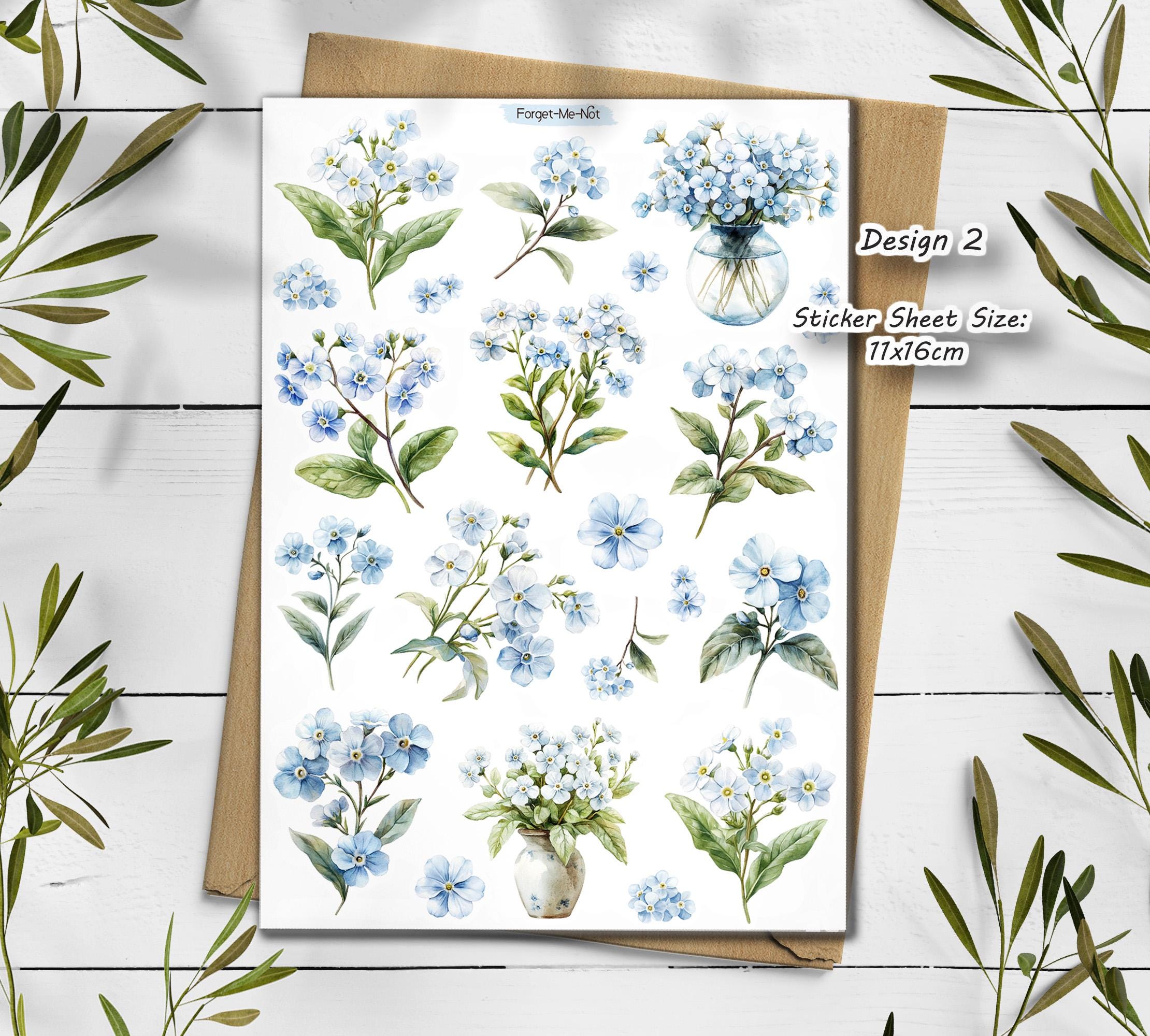 Forget Me Not Flower Stickers. Blue Wildflower Spring Sticker Sheet